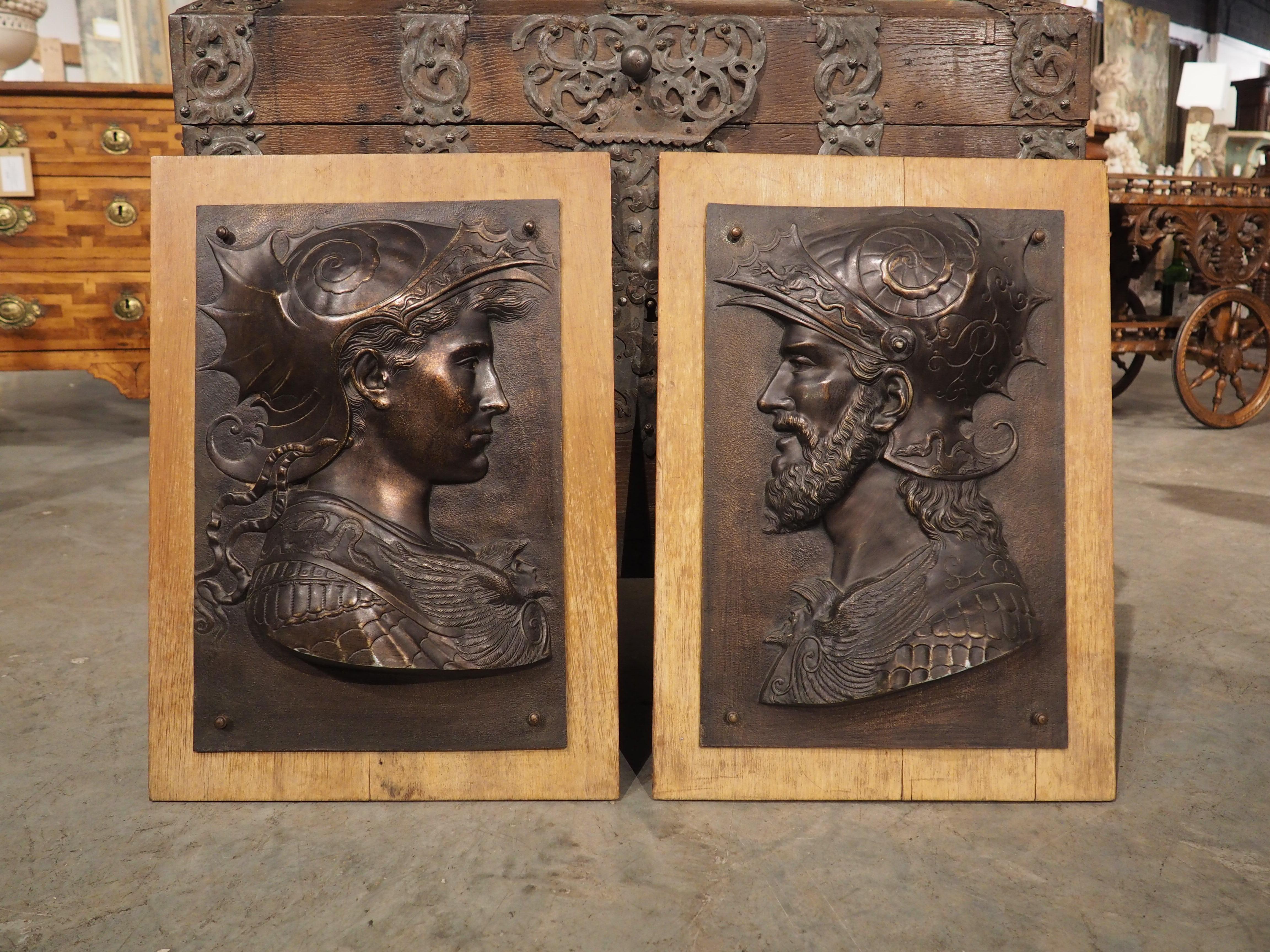 Pair of Cast Bronze Relief Plaques of Classical Figures, France 19th Century 14