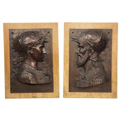 Pair of Cast Bronze Relief Plaques of Classical Figures, France 19th Century
