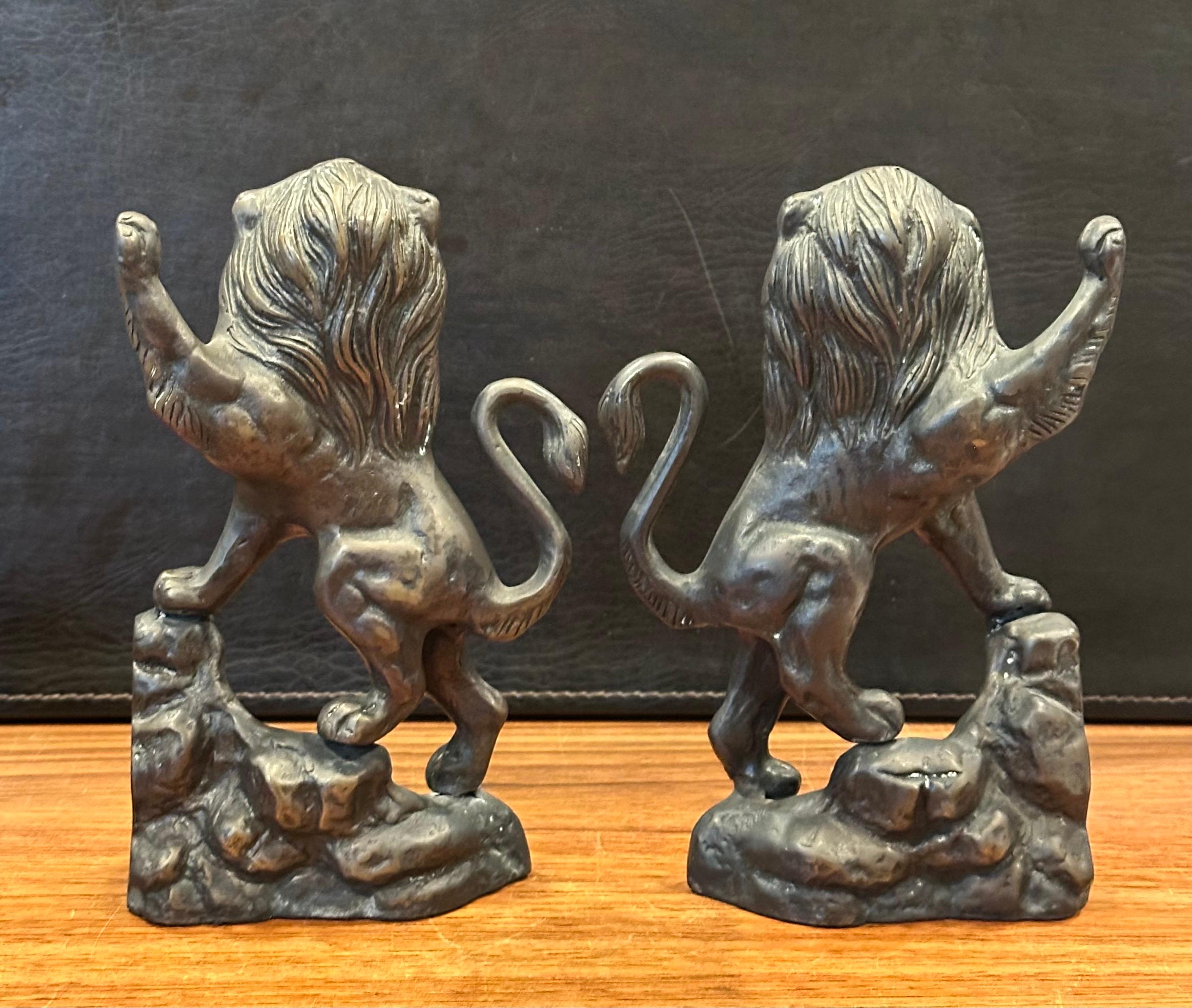 Pair of Cast Bronze Standing Lion Bookends 4