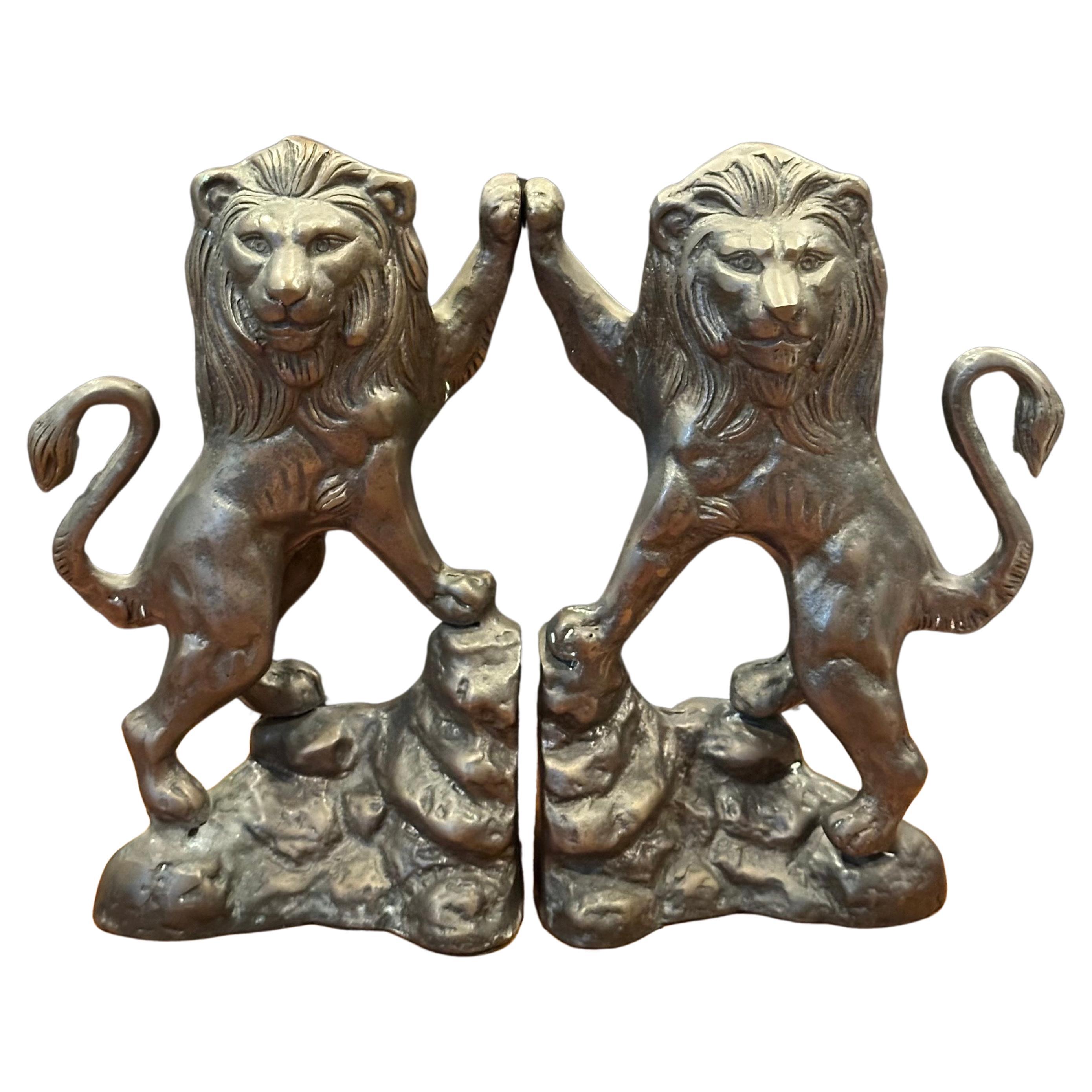 Pair of Cast Bronze Standing Lion Bookends 7