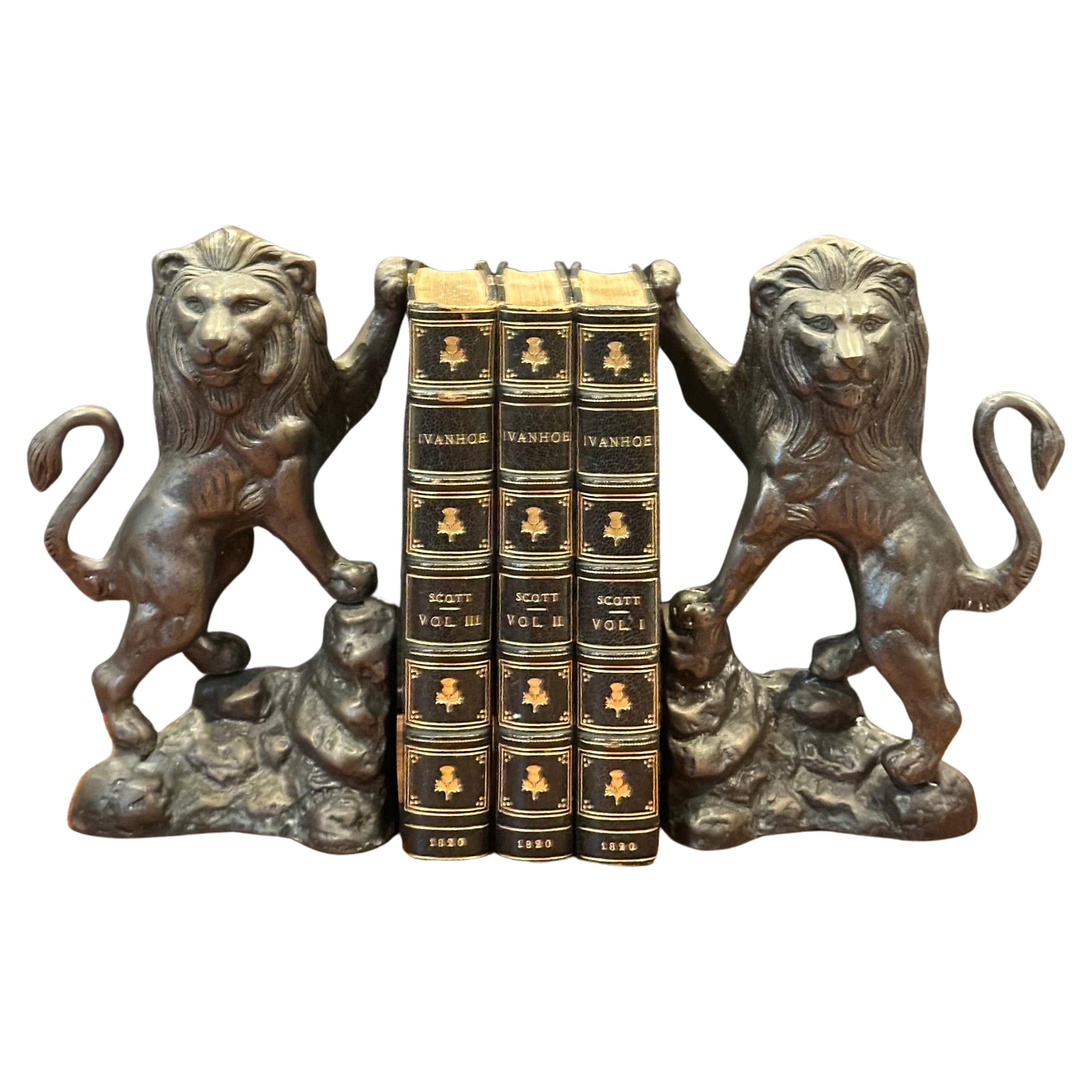Italian Pair of Cast Bronze Standing Lion Bookends