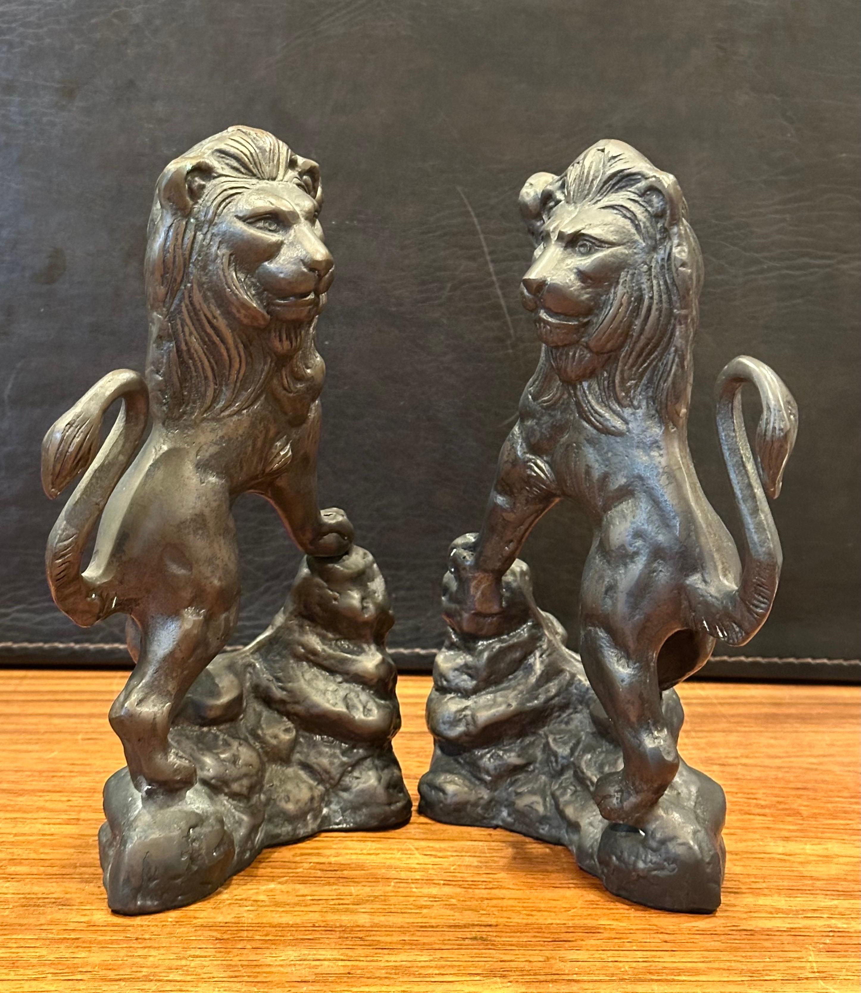 Pair of Cast Bronze Standing Lion Bookends 2
