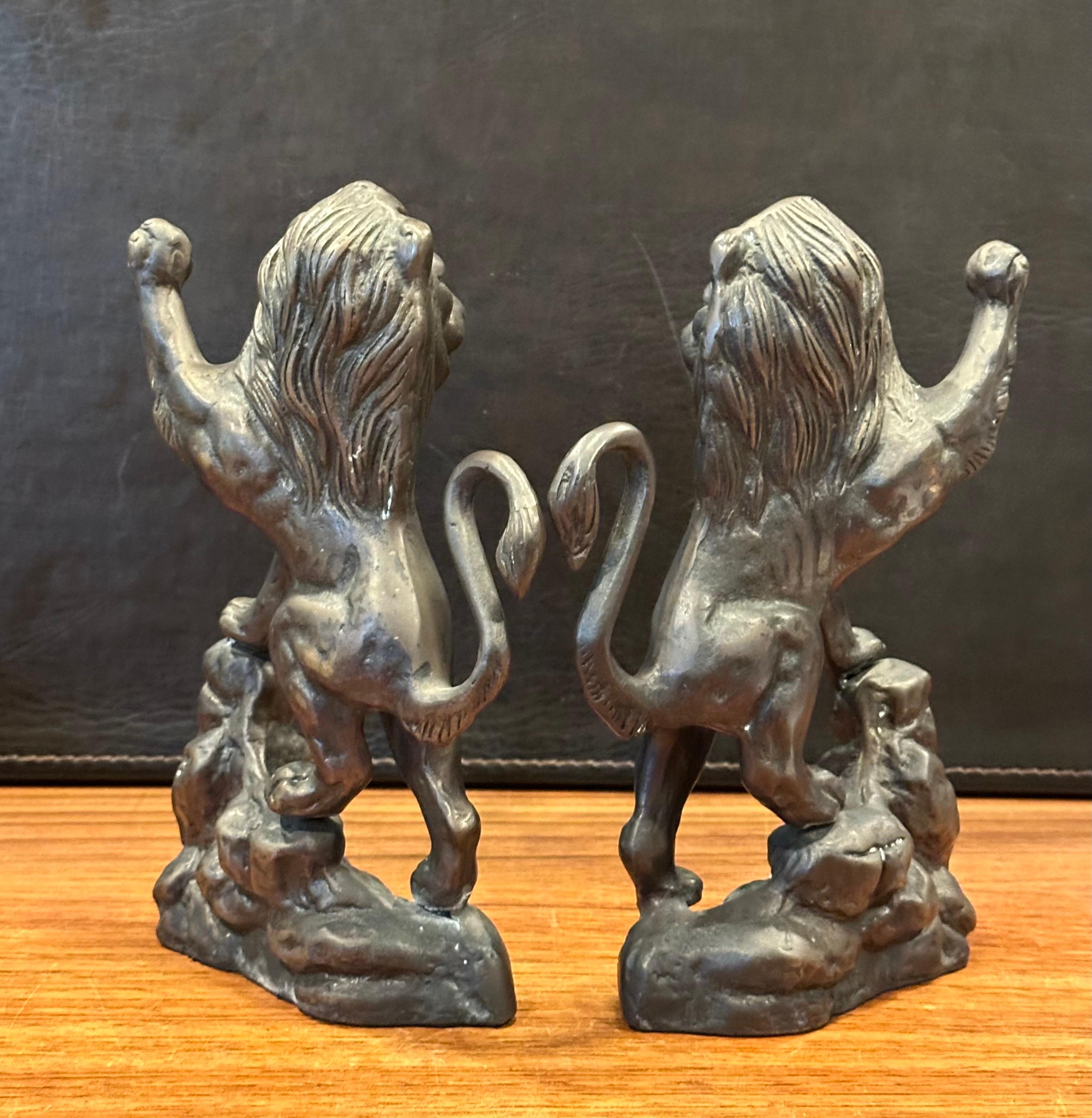 Pair of Cast Bronze Standing Lion Bookends 3