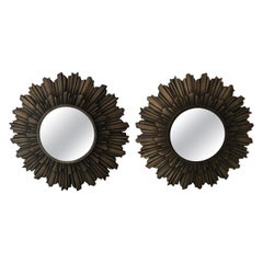 Pair of Cast Bronze Sunburst Mirrors