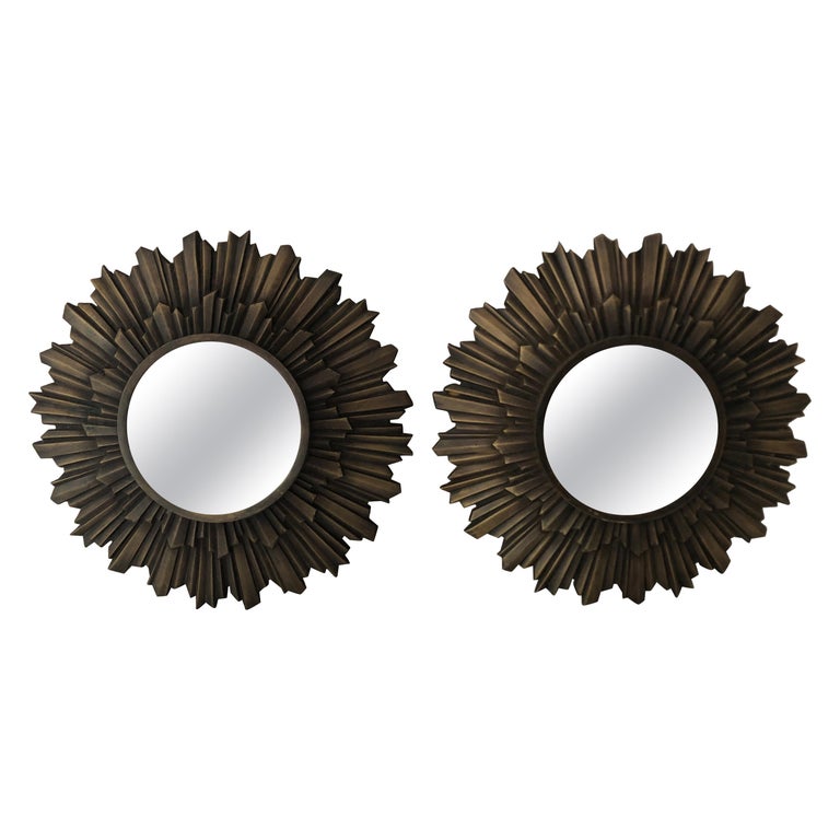Pair Of Cast Bronze Sunburst Mirrors For At 1stdibs Pair Of Cast Bronze Sunburst Mirrors
