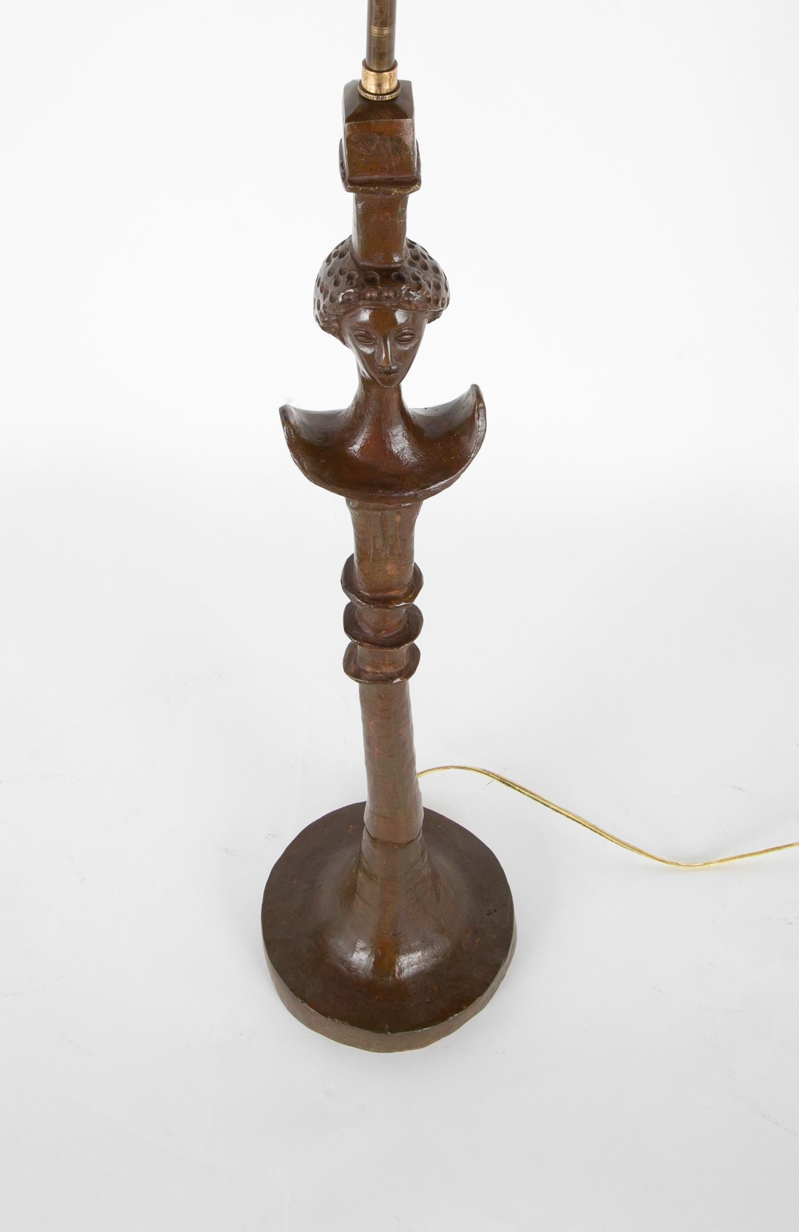 Swiss Pair of Cast Bronze Table Lamps in the Style of Giacometti