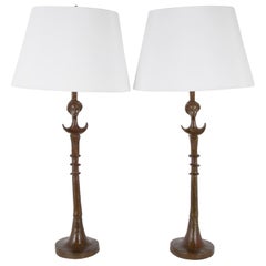 Pair of Cast Bronze Table Lamps in the Style of Giacometti