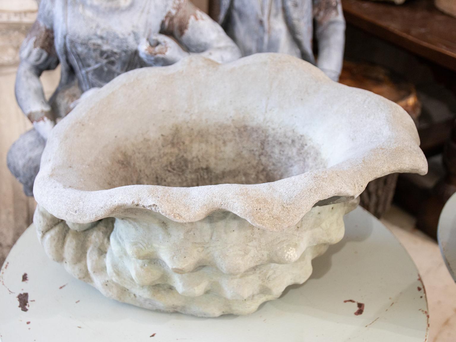 Plaster Pair of Cast Cement Shell Planters