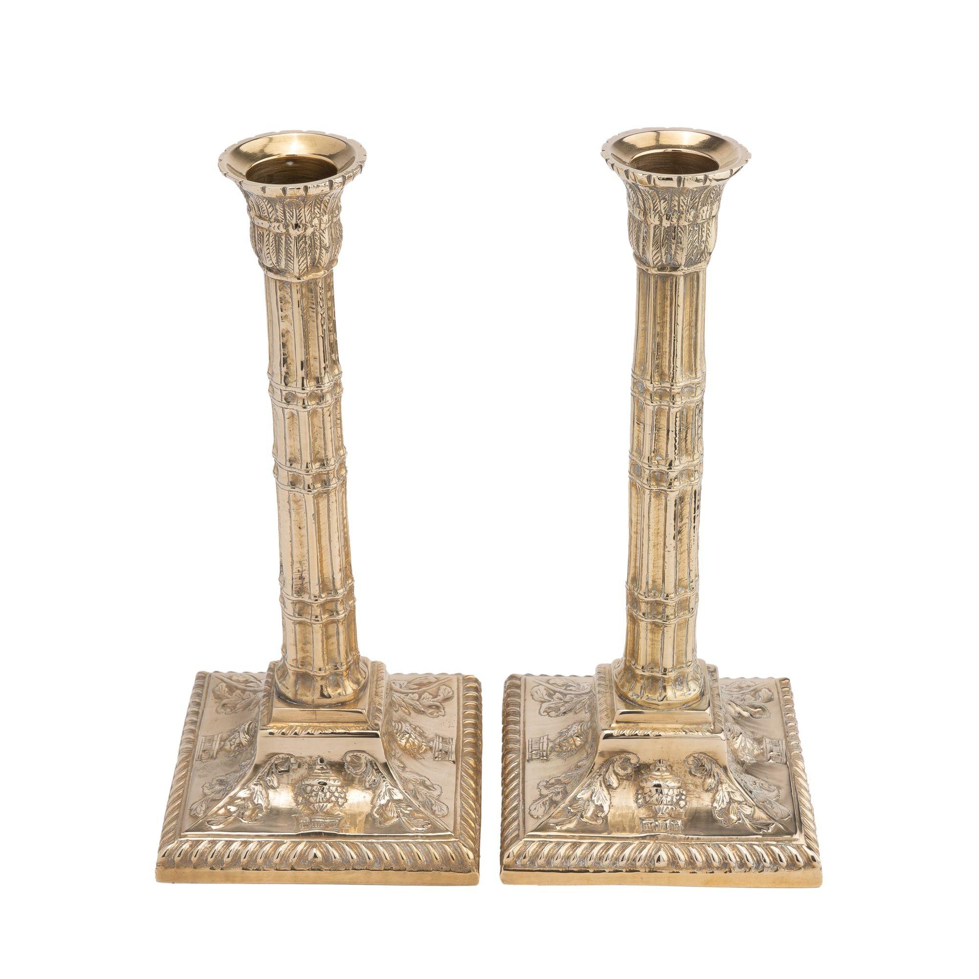 English Pair of cast cluster column candlesticks by Martin, Hall & Co Ltd, 1850-75 For Sale