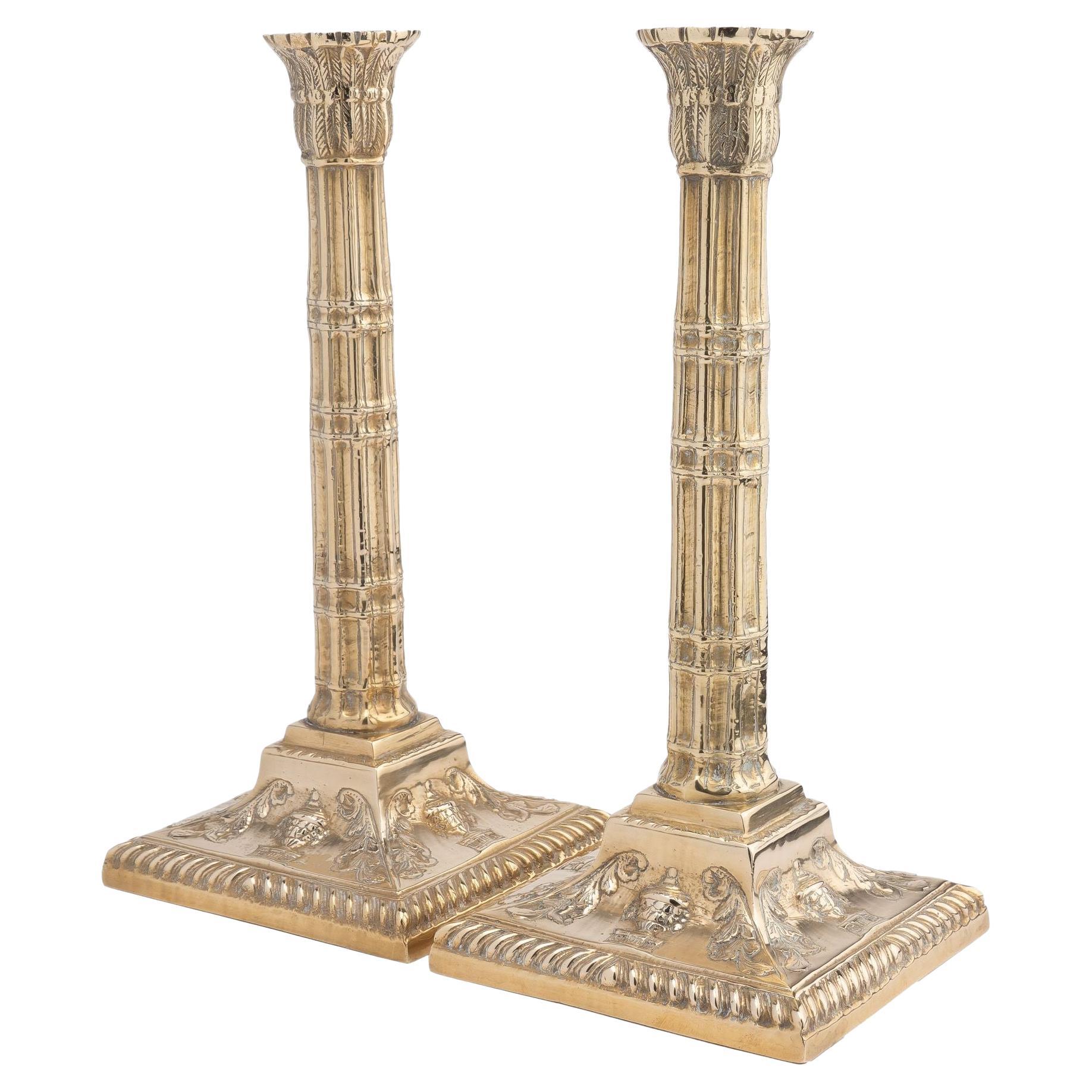 Pair of cast cluster column candlesticks by Martin, Hall & Co Ltd, 1850-75