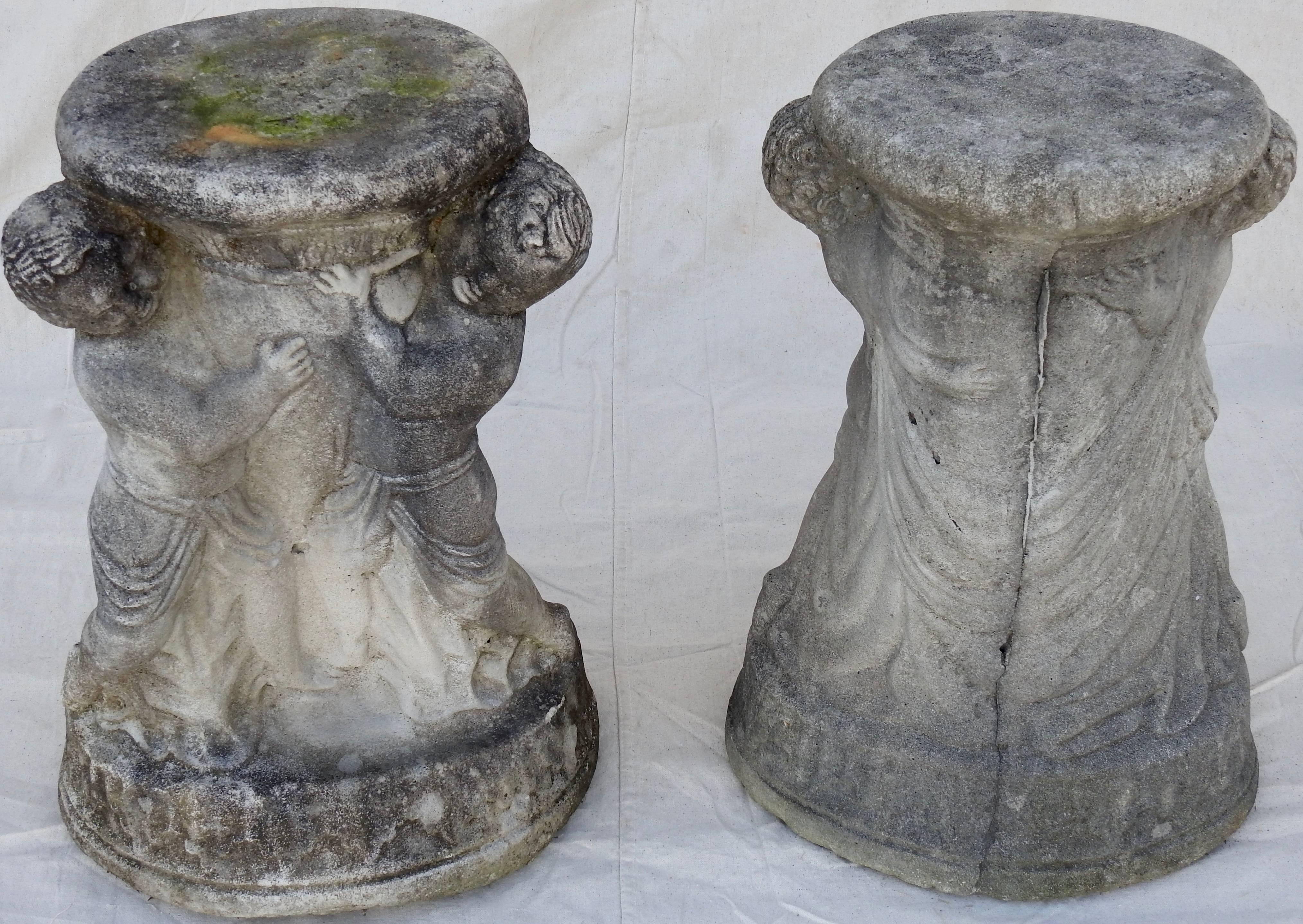 Cast Stone Cherub Pedestals Pair For Sale 4