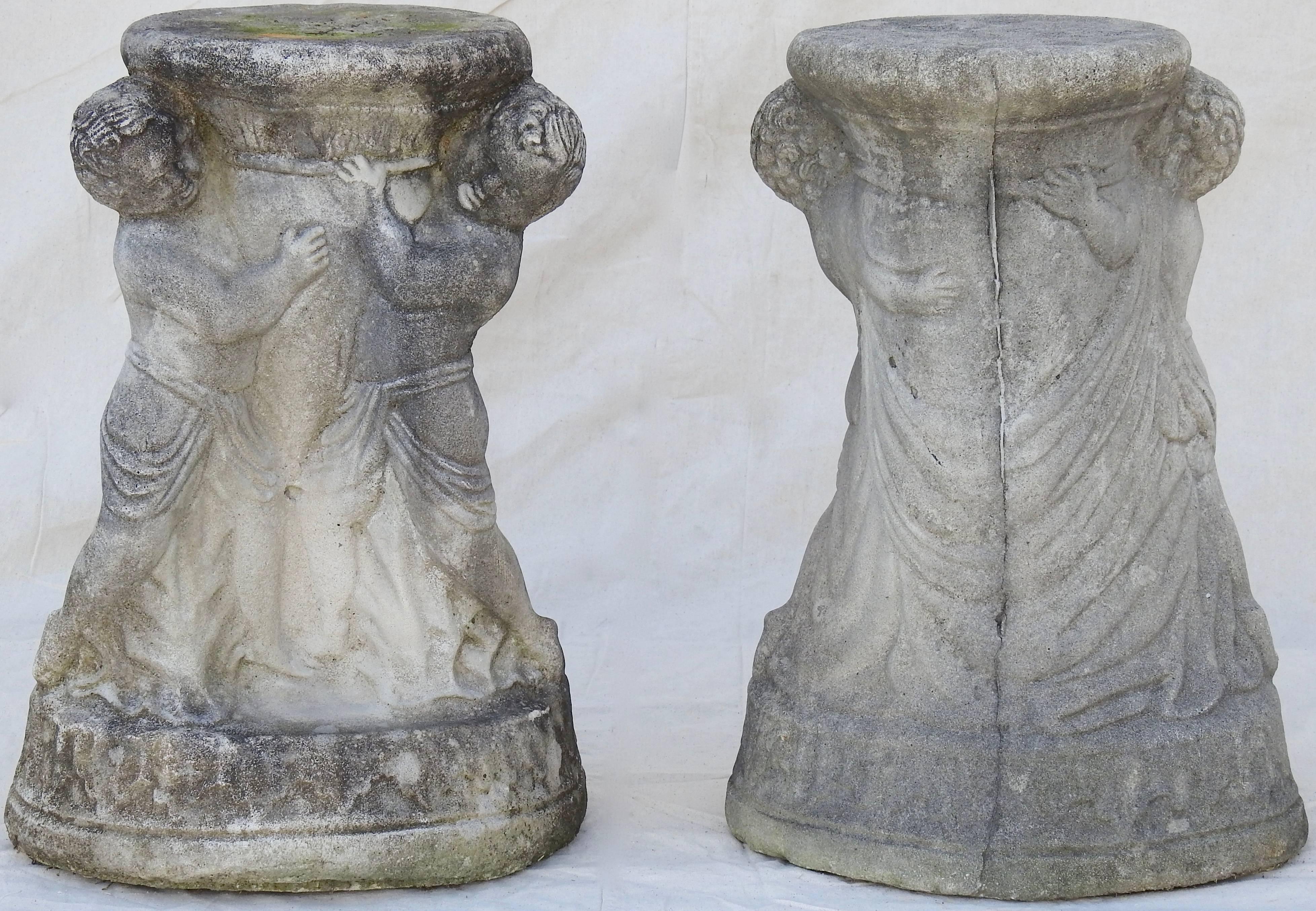 Cast Stone Cherub Pedestals Pair For Sale 7