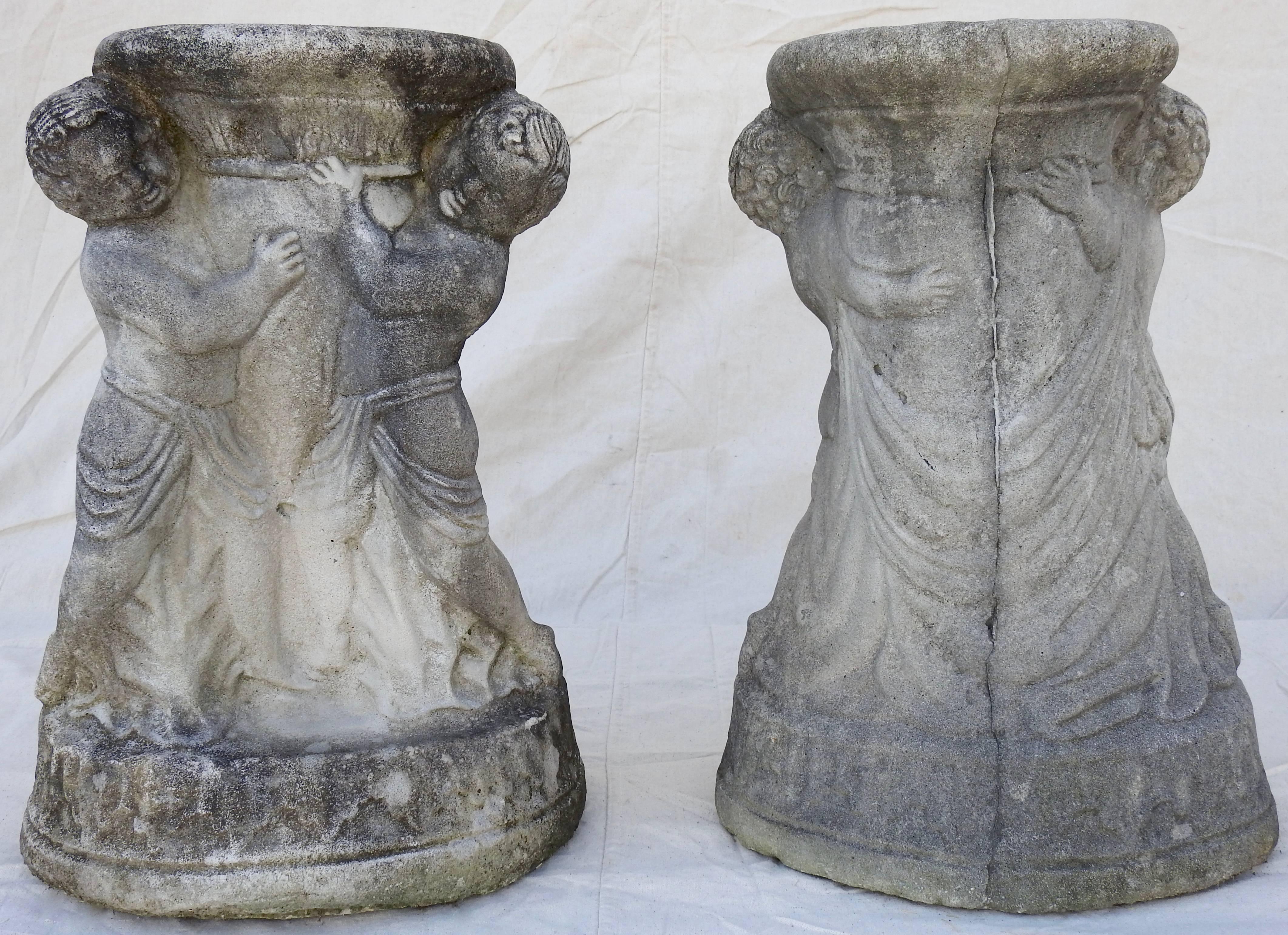 Cast Stone Cherub Pedestals Pair For Sale 2