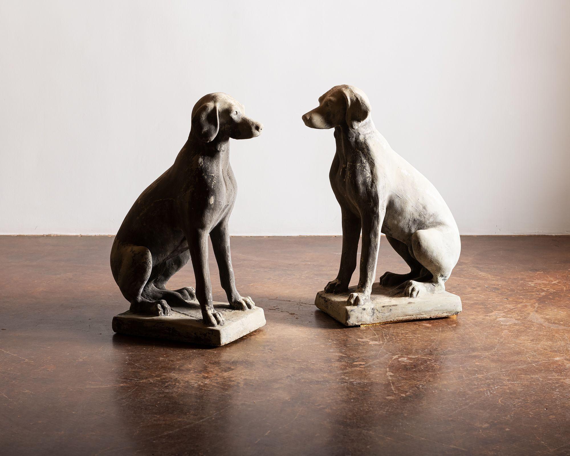 American Pair of Cast Concrete Dogs, 20th Century