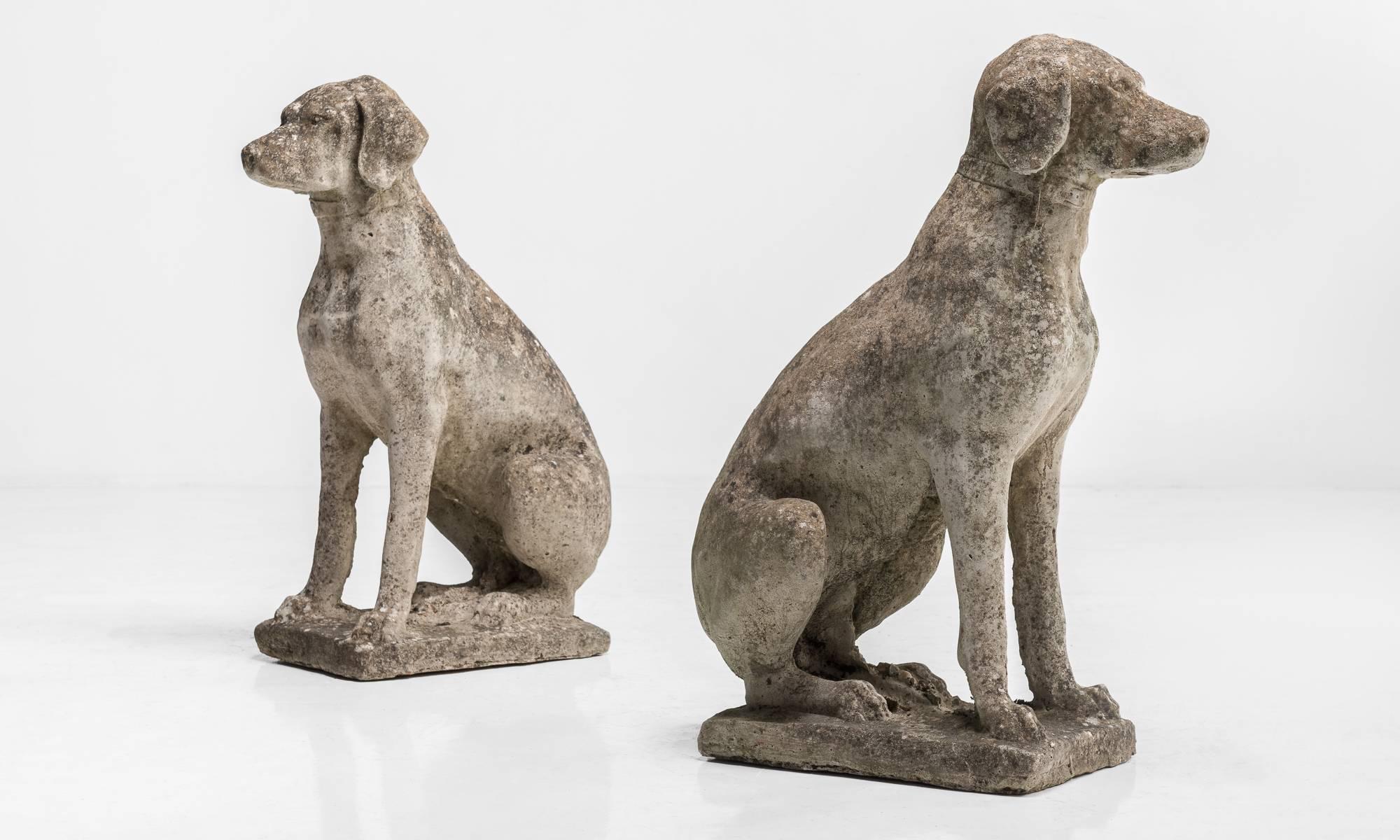 French Pair of Cast Concrete Dogs, circa 1930