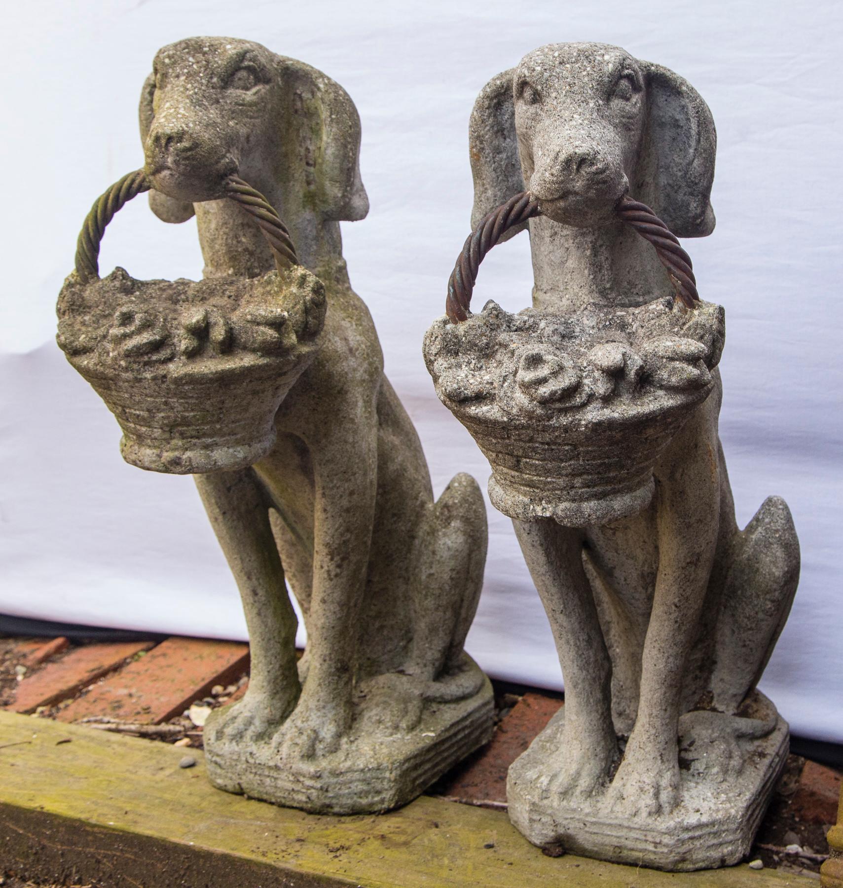 Pair of Cast Concrete Seated Dogs In Good Condition In Woodbury, CT
