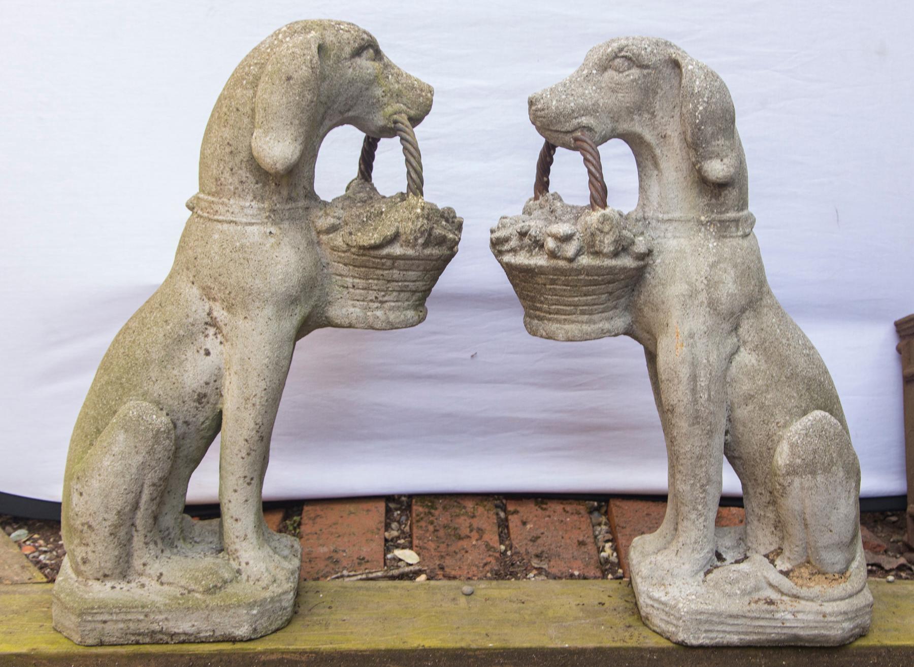 20th Century Pair of Cast Concrete Seated Dogs