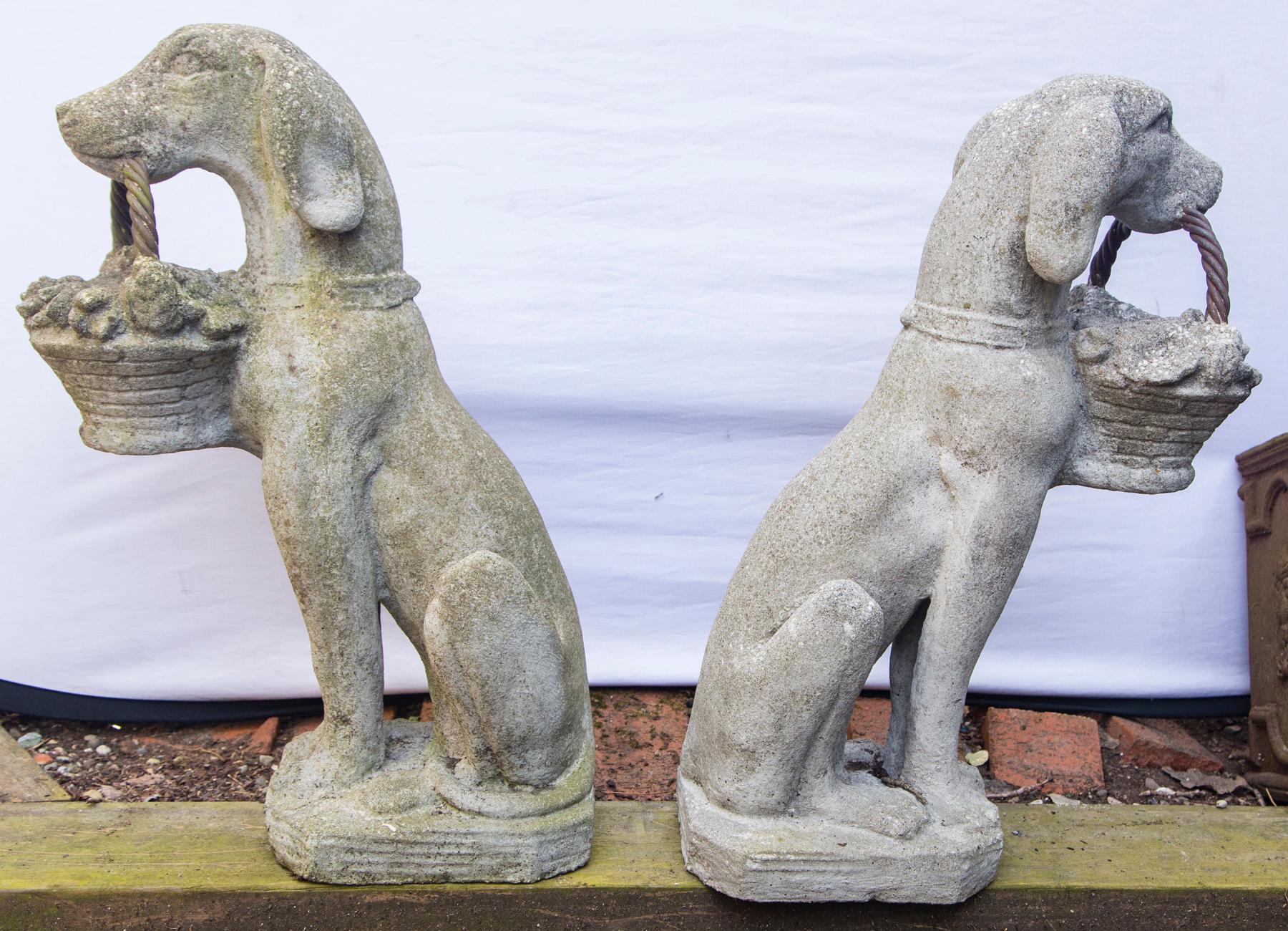 Pair of Cast Concrete Seated Dogs 1