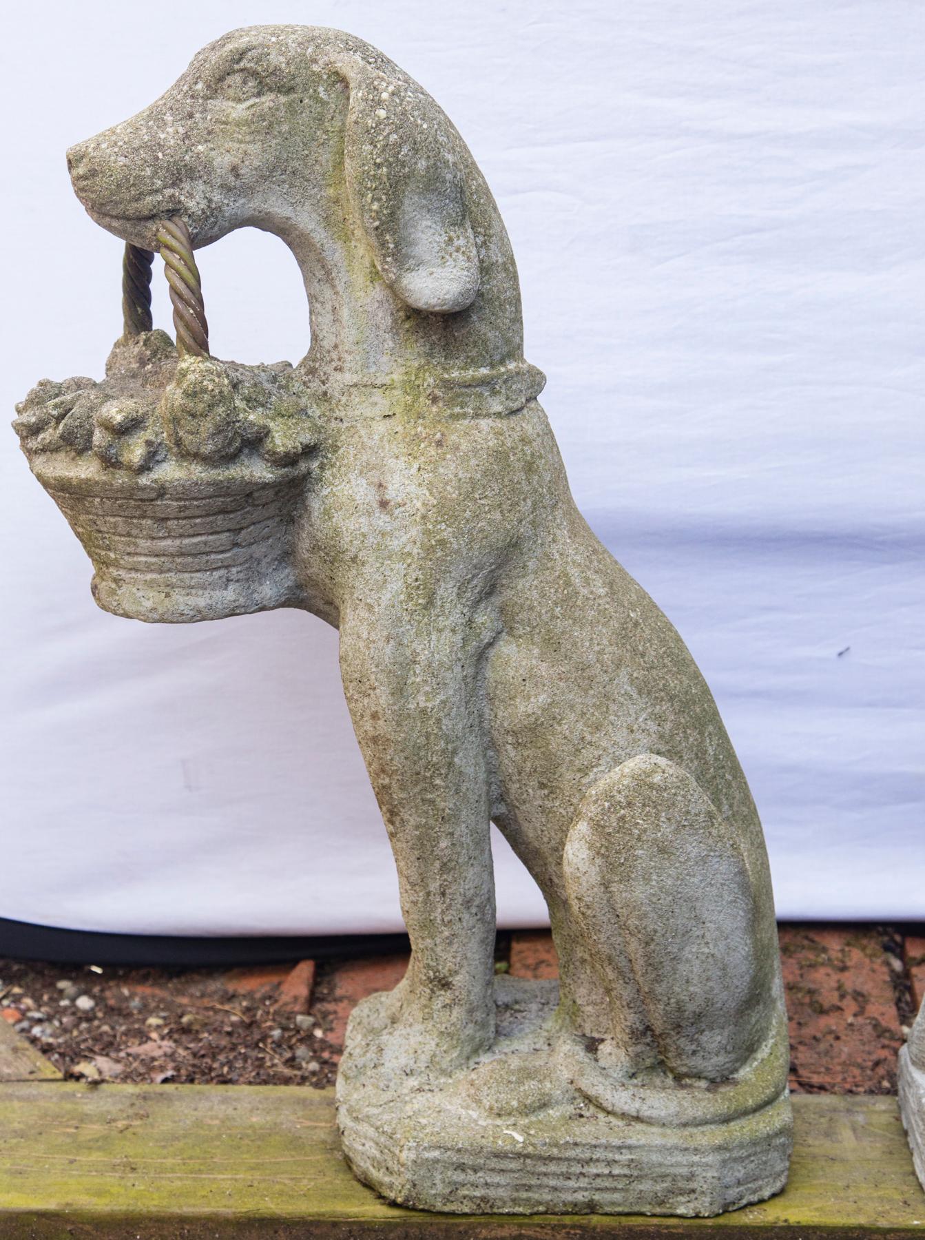 Pair of Cast Concrete Seated Dogs 2