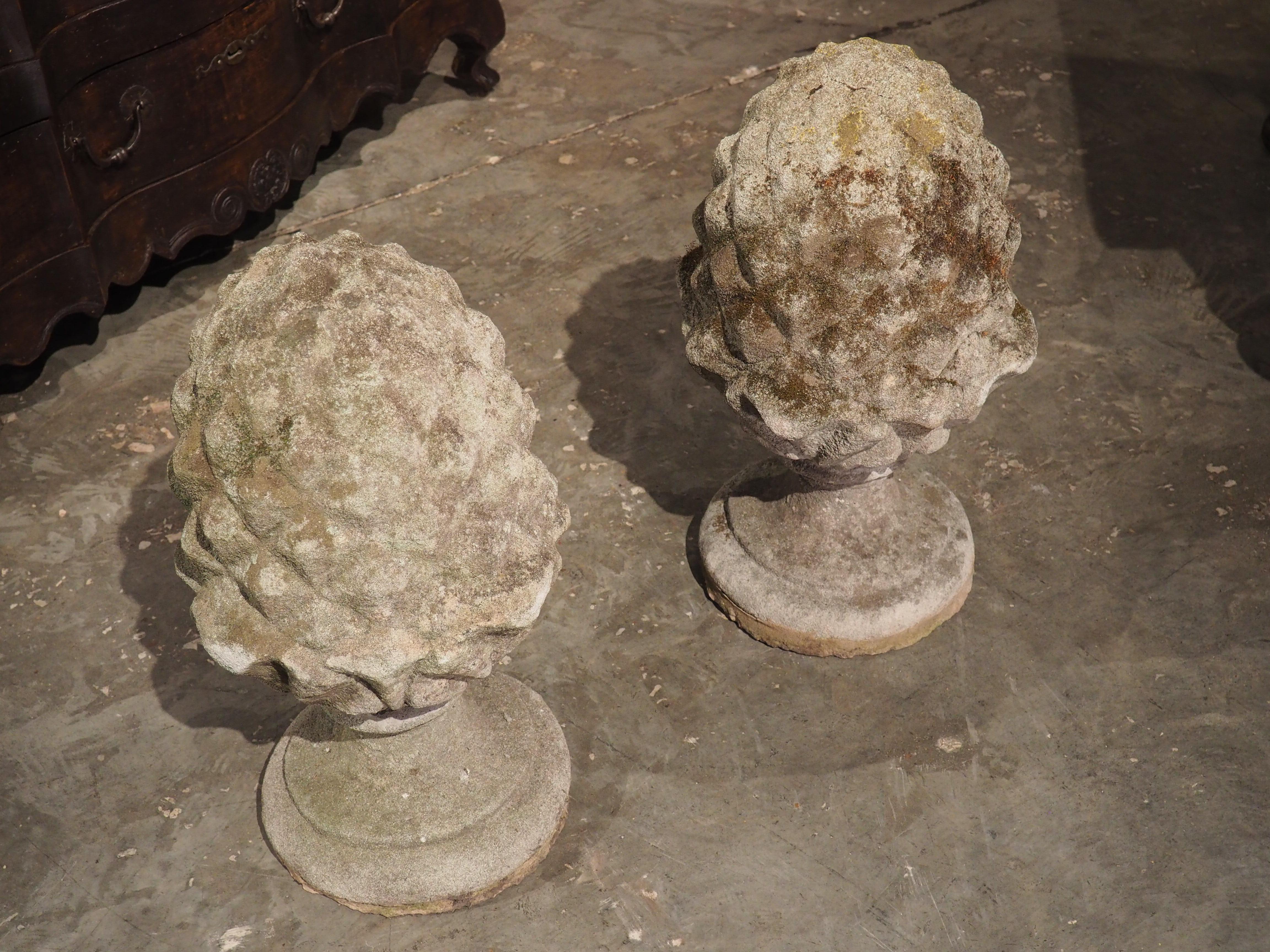 Pair of Cast Garden Pineapple Finials from England, Circa 1960 1