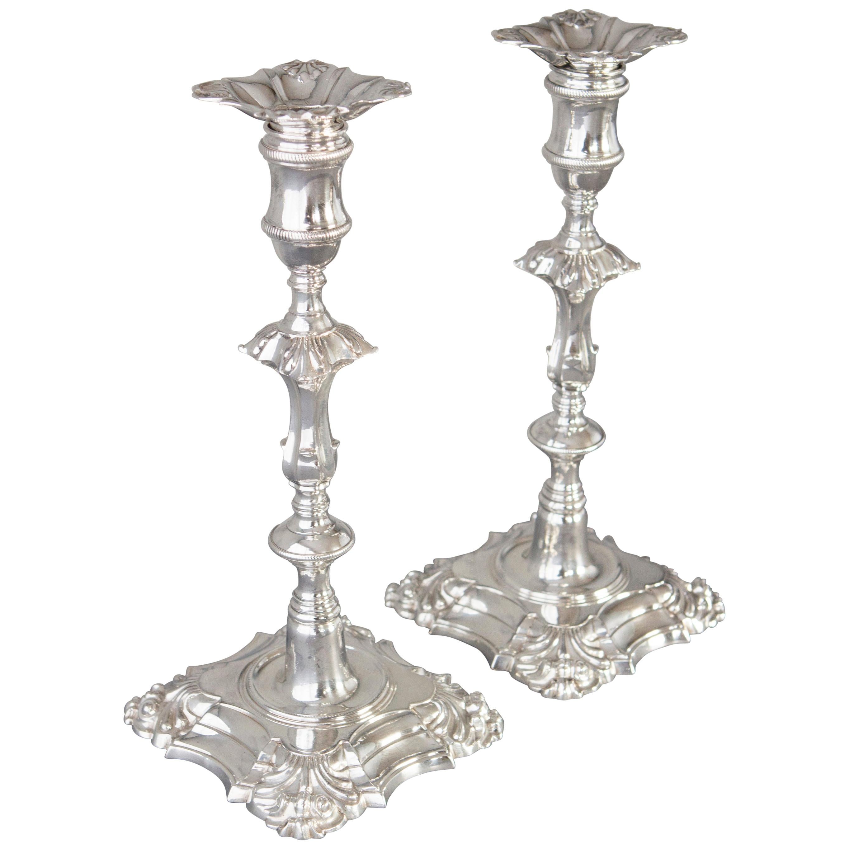 Pair of Cast George III Silver Candlesticks, London, 1762