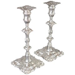 Pair of Cast George III Silver Candlesticks, London, 1762