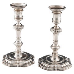 Pair of Cast Georgian Silver Candlesticks London 1742