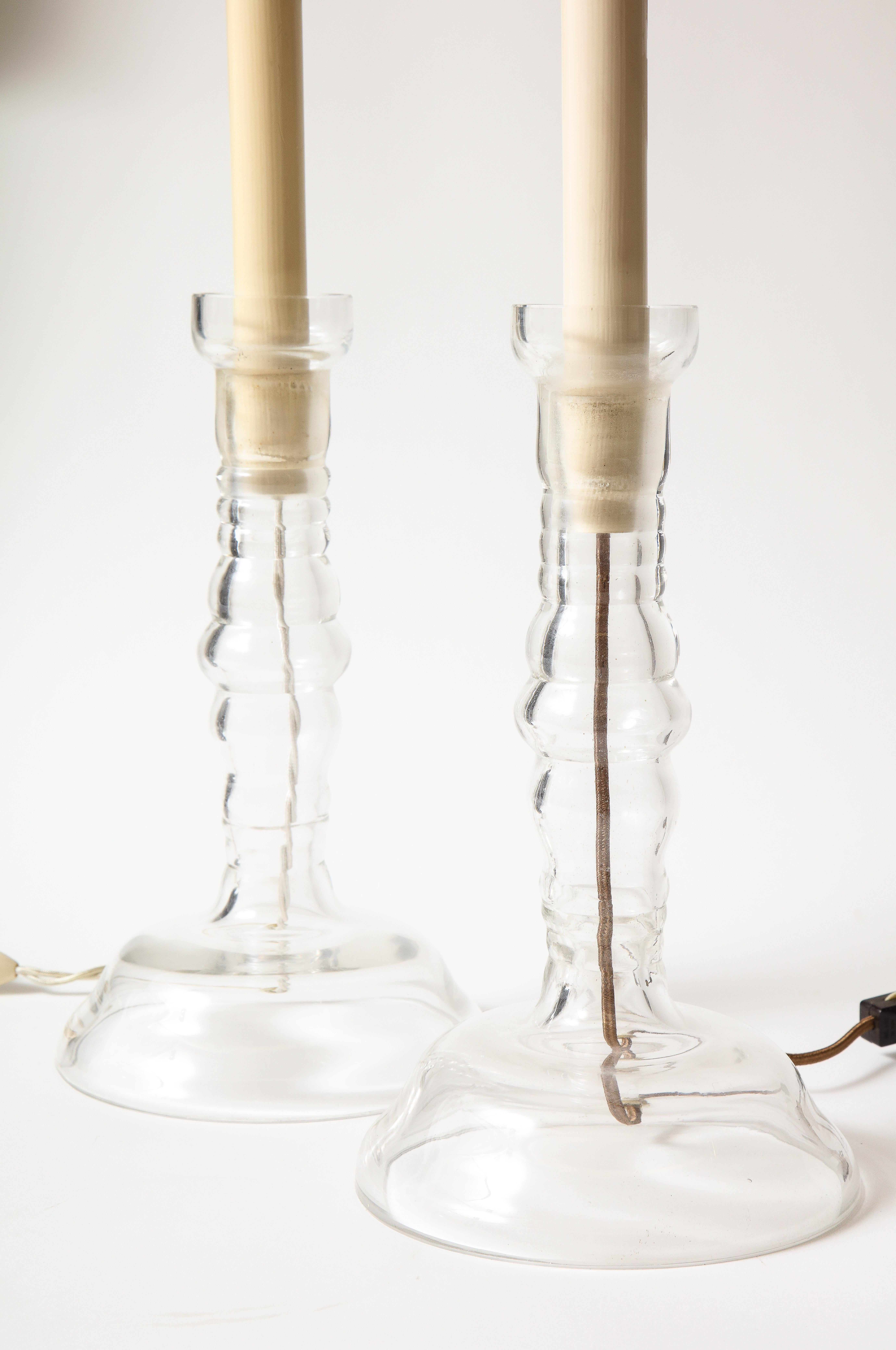 20th Century Pair of Cast-Glass Candlestick Lamps For Sale