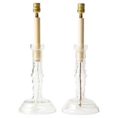 Pair of Cast-Glass Candlestick Lamps