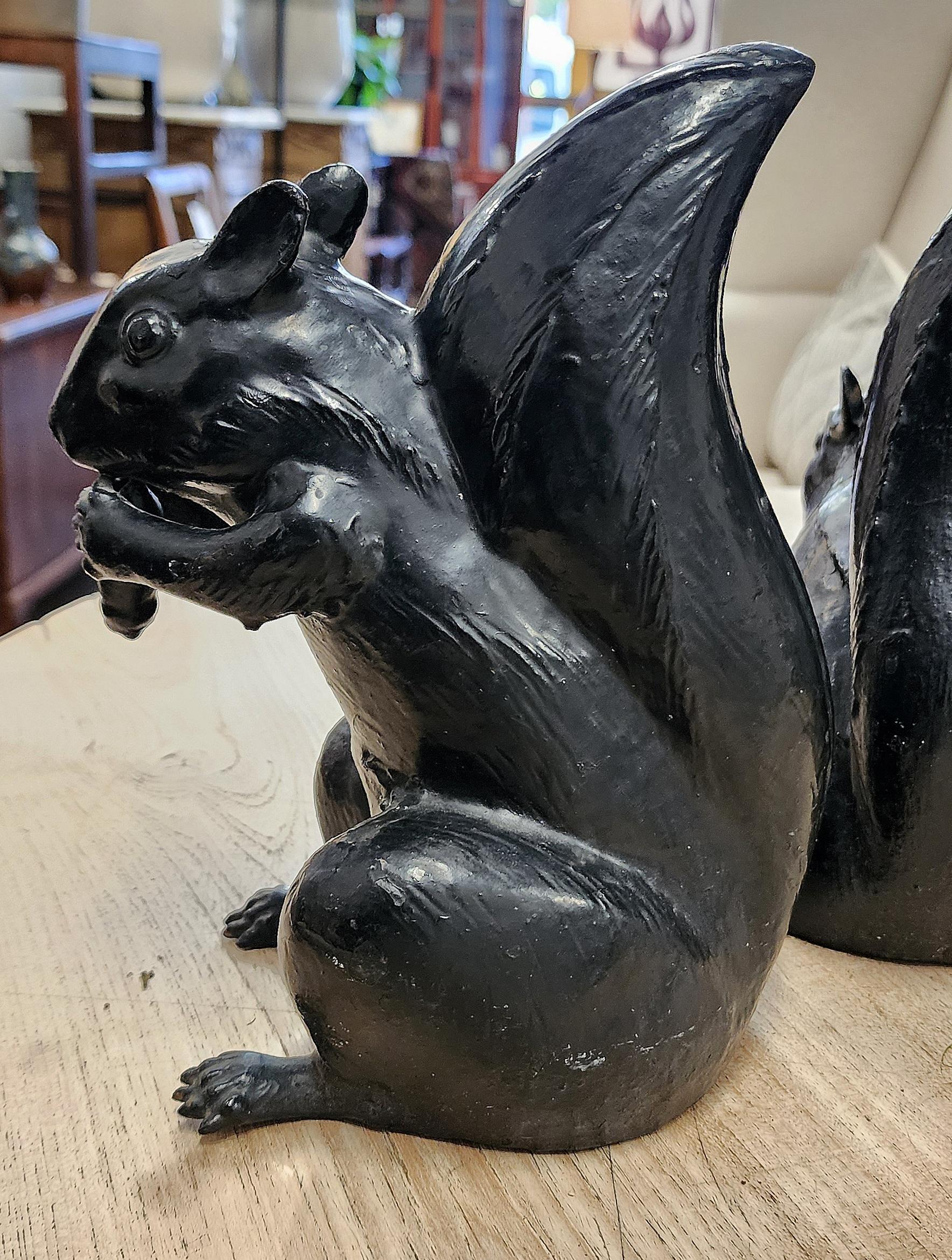 Art Deco Pair Of Cast Iron 1920's Garden Squirrels