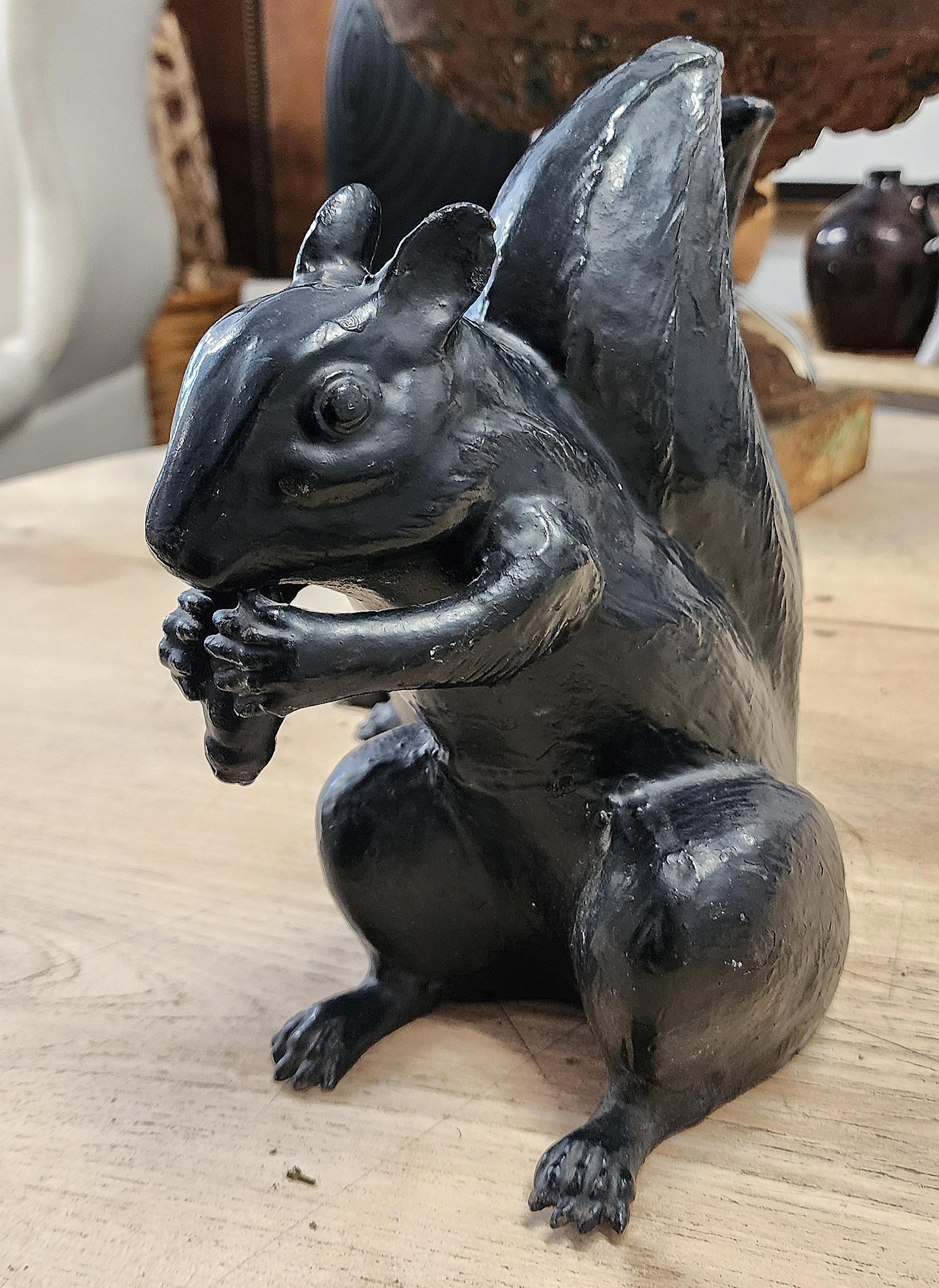 Japanese Pair Of Cast Iron 1920's Garden Squirrels