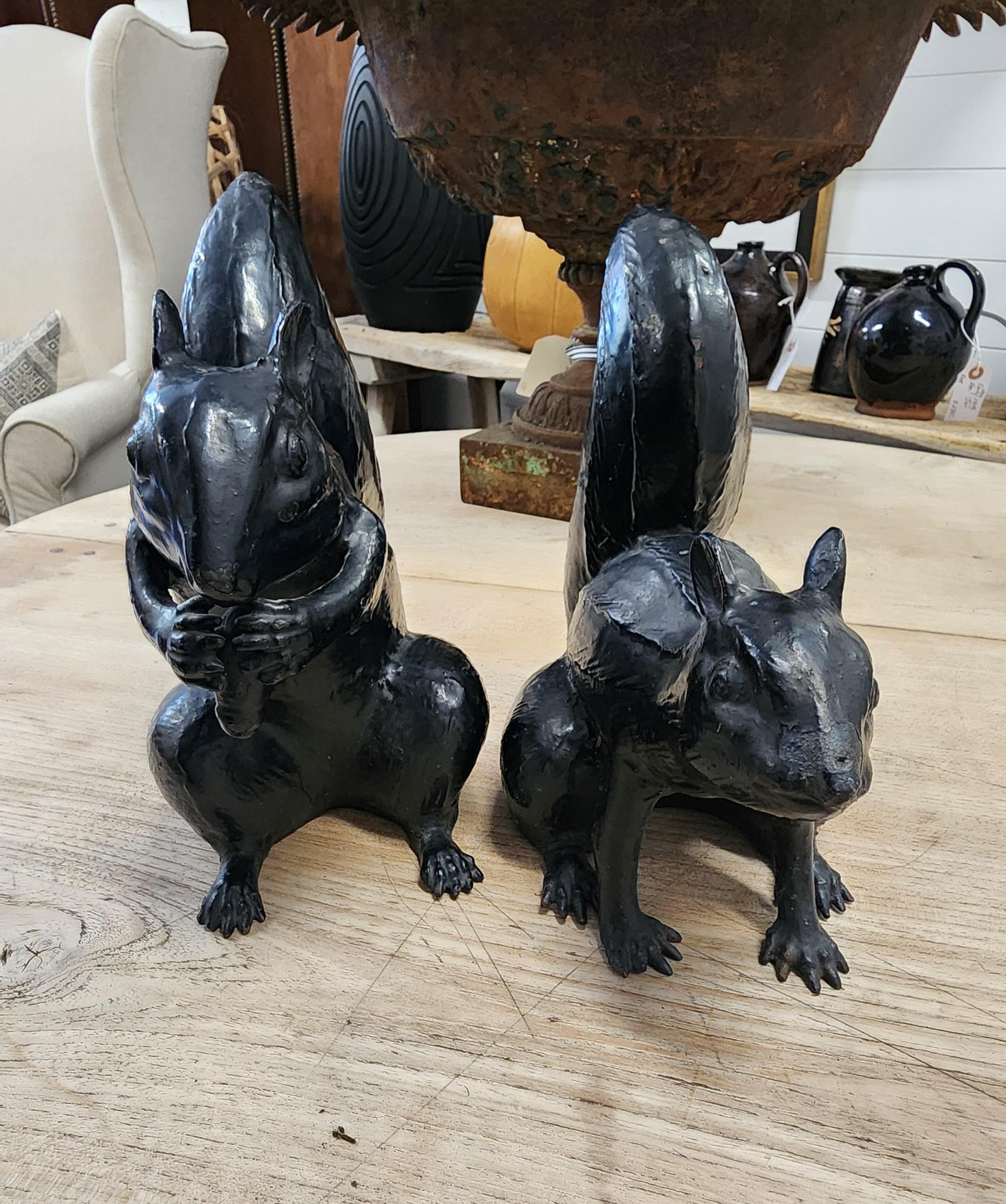 Pair Of Cast Iron 1920's Garden Squirrels 1