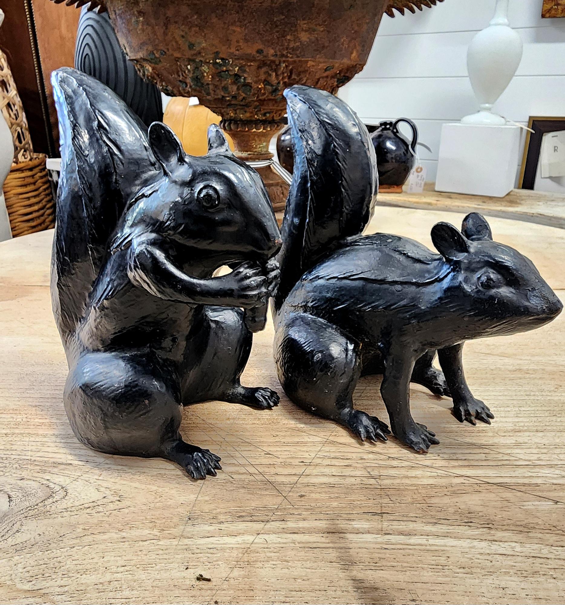 Pair Of Cast Iron 1920's Garden Squirrels 2