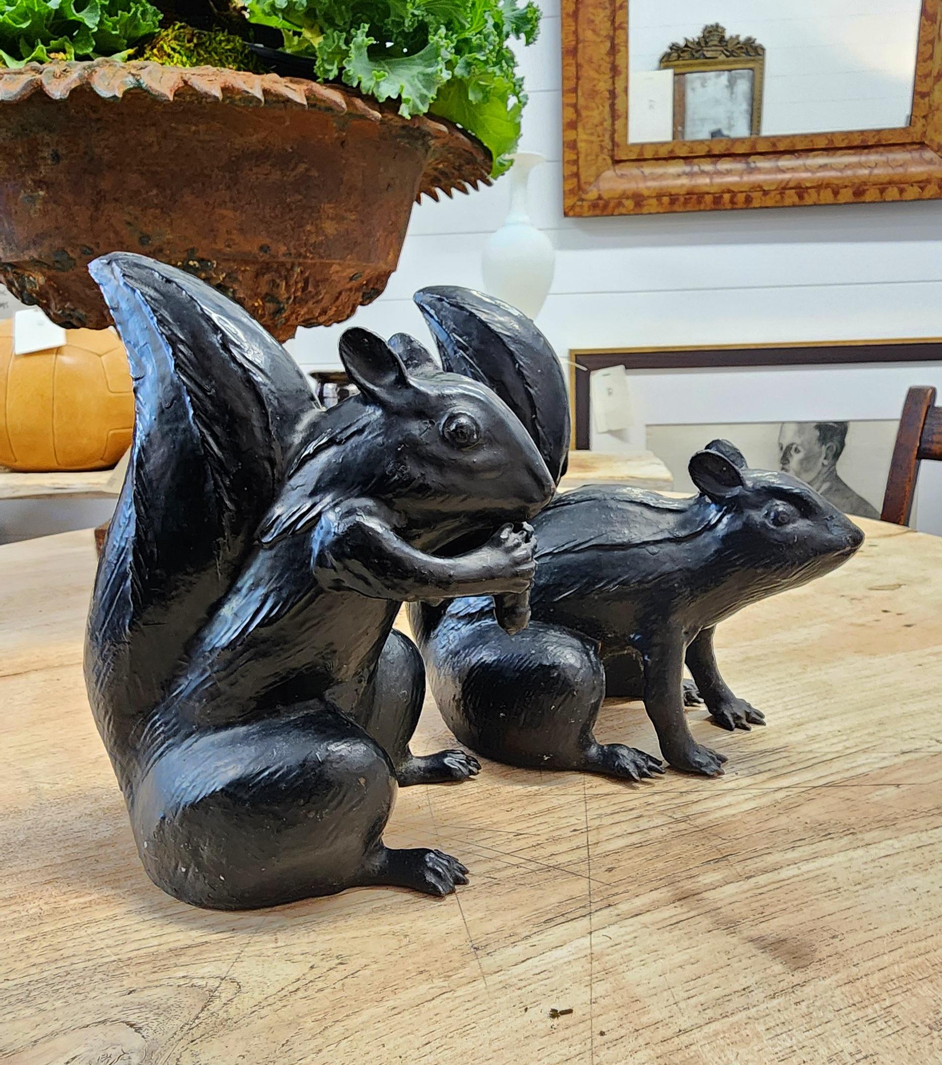 Pair Of Cast Iron 1920's Garden Squirrels 3