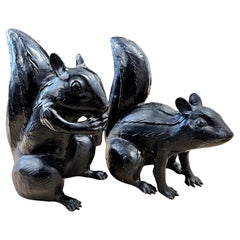 Pair Of Cast Iron 1920's Garden Squirrels