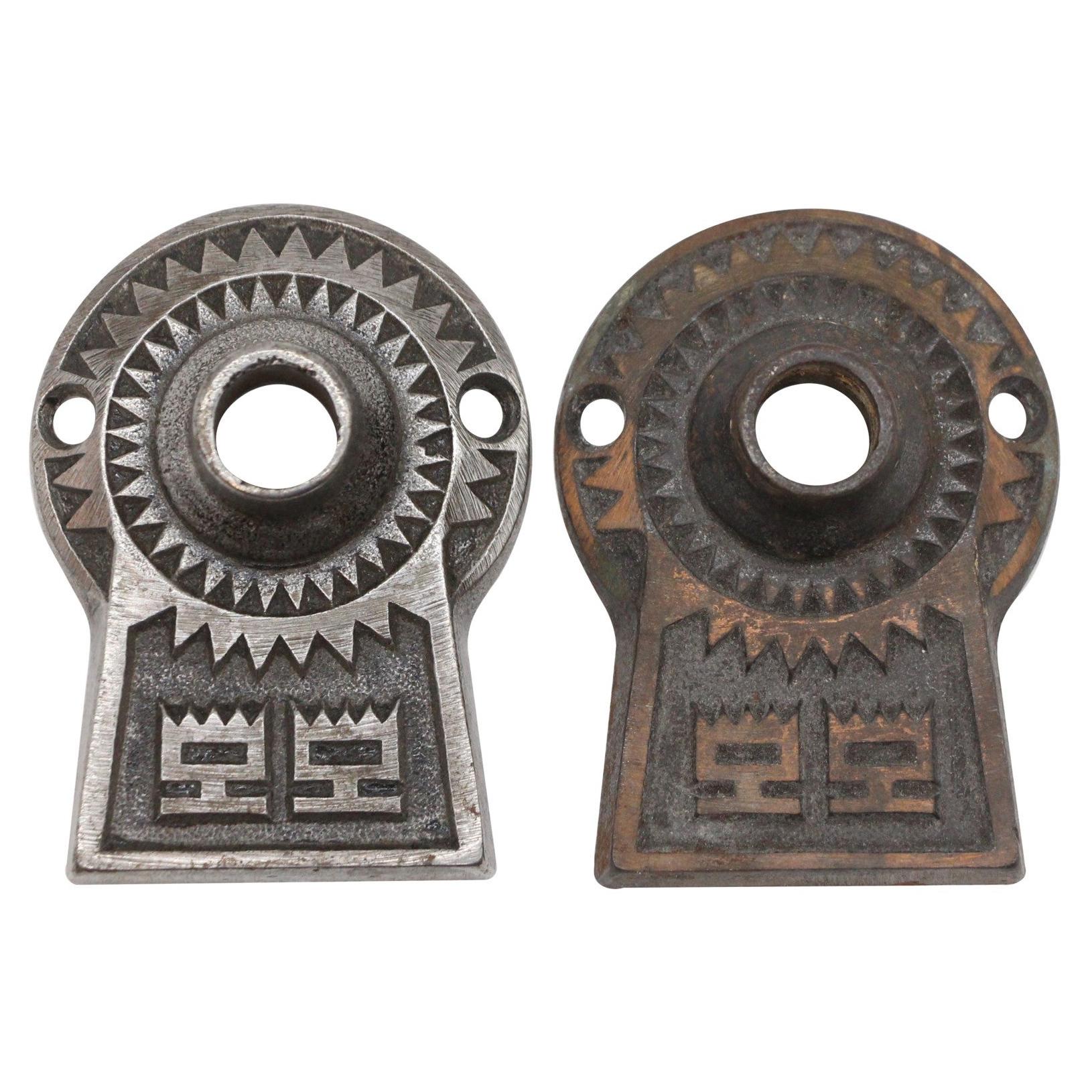Pair of Cast Iron Aesthetic Doorknob Rosettes, Early 20th C. For Sale