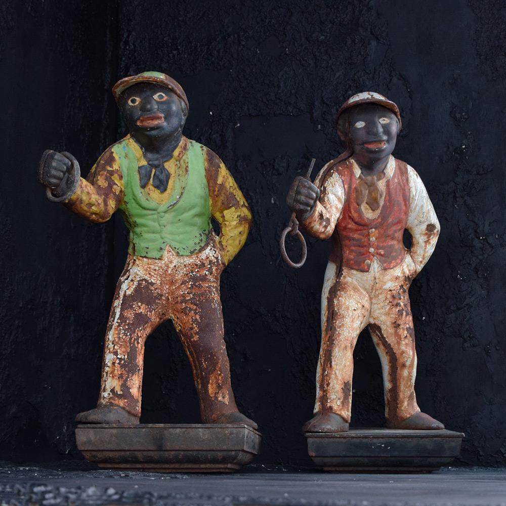 Pair of cast iron black americana lawn figures
A pair of large cast iron black americana lawn figures, originally these examples would have held lanterns to light up a garden. These examples are sold on their decorative meter displaying a lovely,