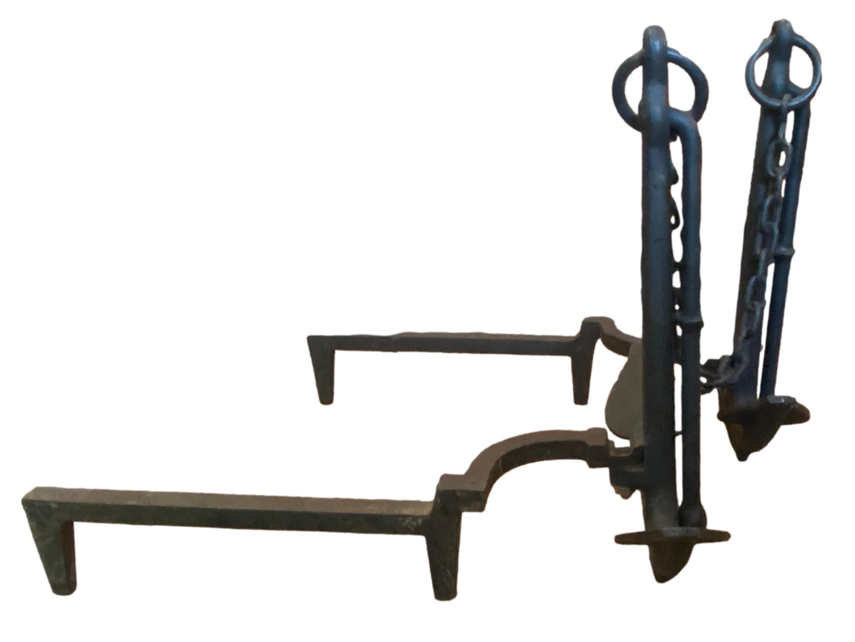 Pair of Cast Iron Anchor Andirons In Good Condition For Sale In East Hampton, NY
