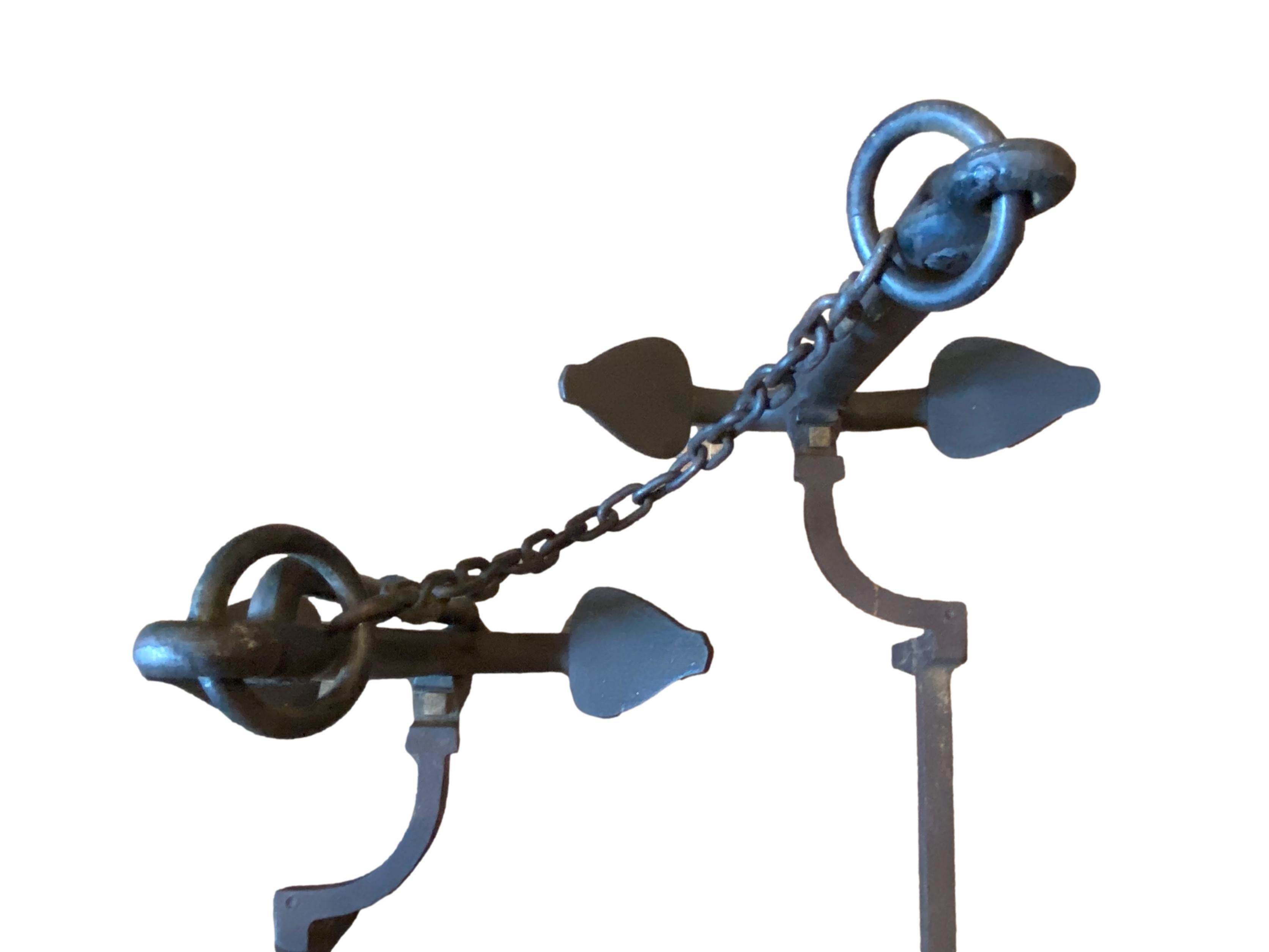 Pair of Cast Iron Anchor Andirons For Sale 1