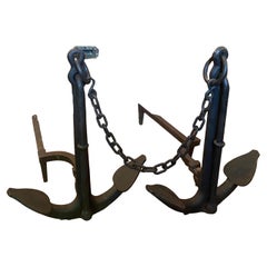 Pair of Cast Iron Anchor Andirons