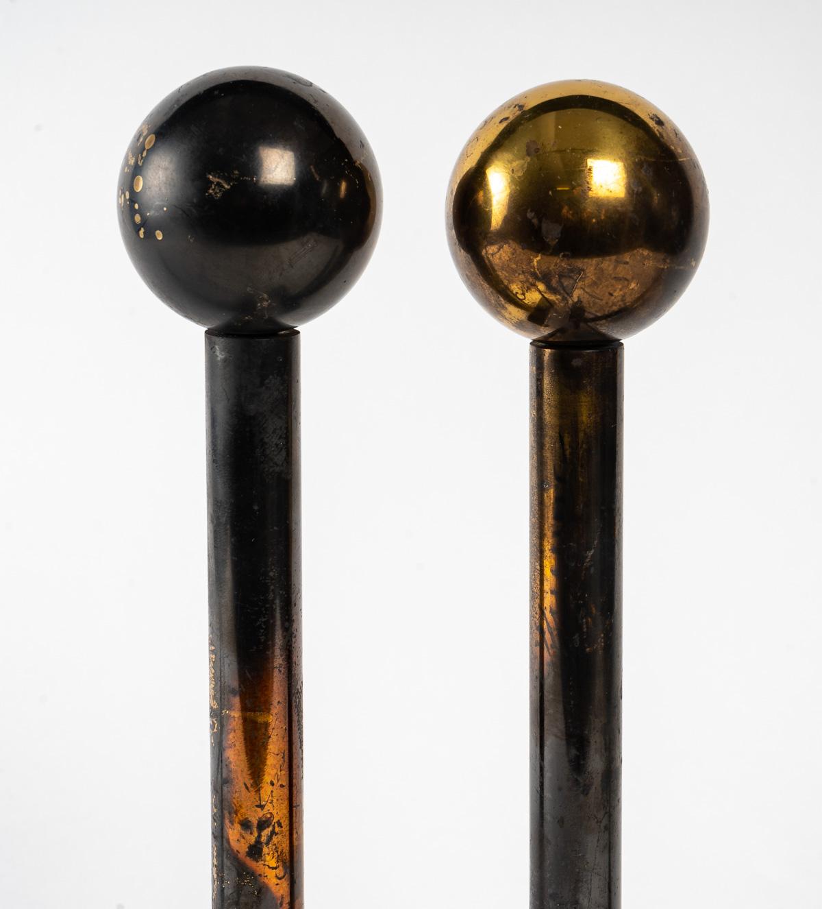 Mid-Century Modern Pair of Cast Iron and Brass Chenets, 1960 For Sale