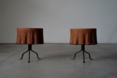 PAIR OF CAST IRON AND RATTAN SIDE TABLES - NETHERLANDS 1950s