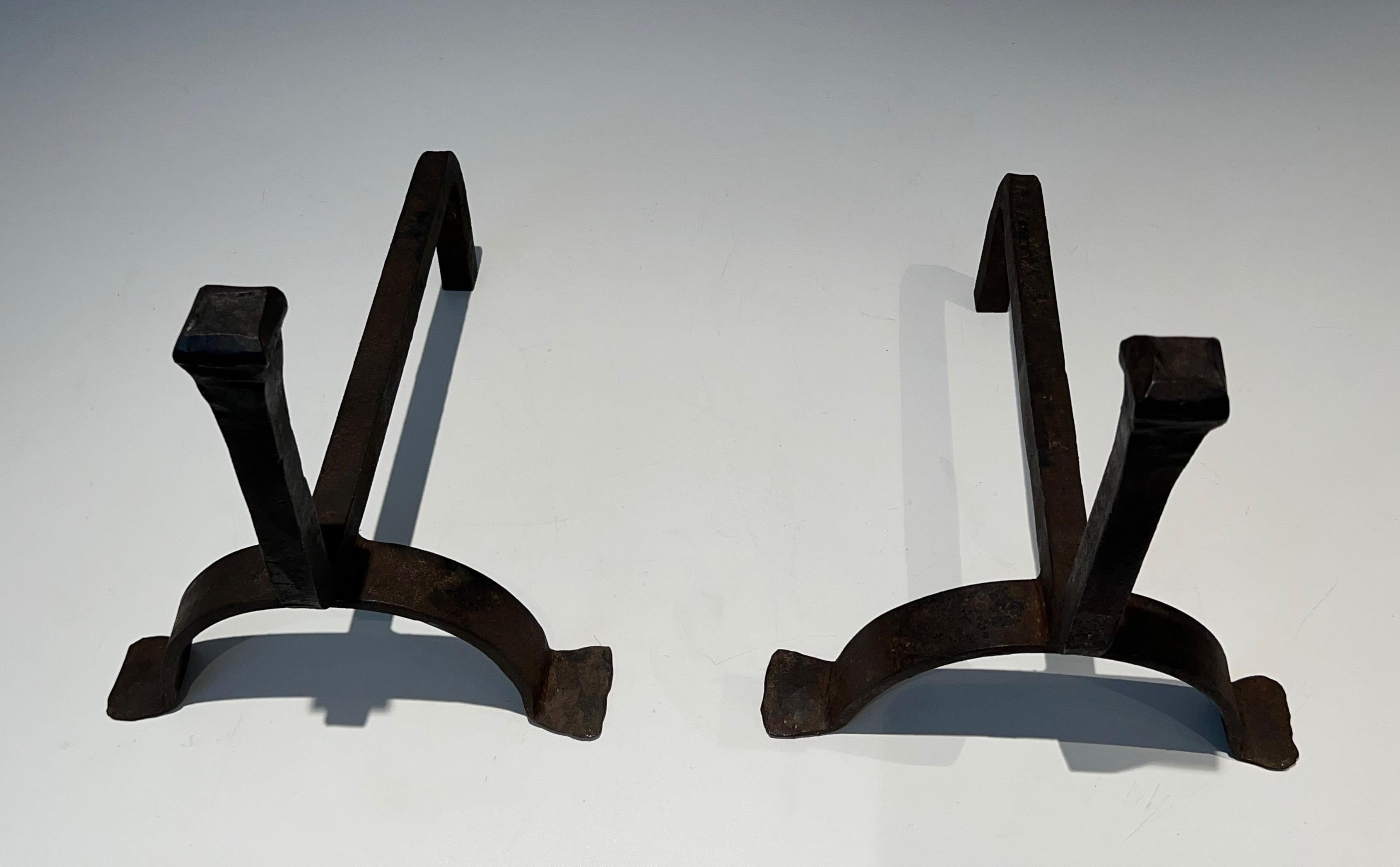 Pair of Cast Iron and Wrought Iron Andirons For Sale 5