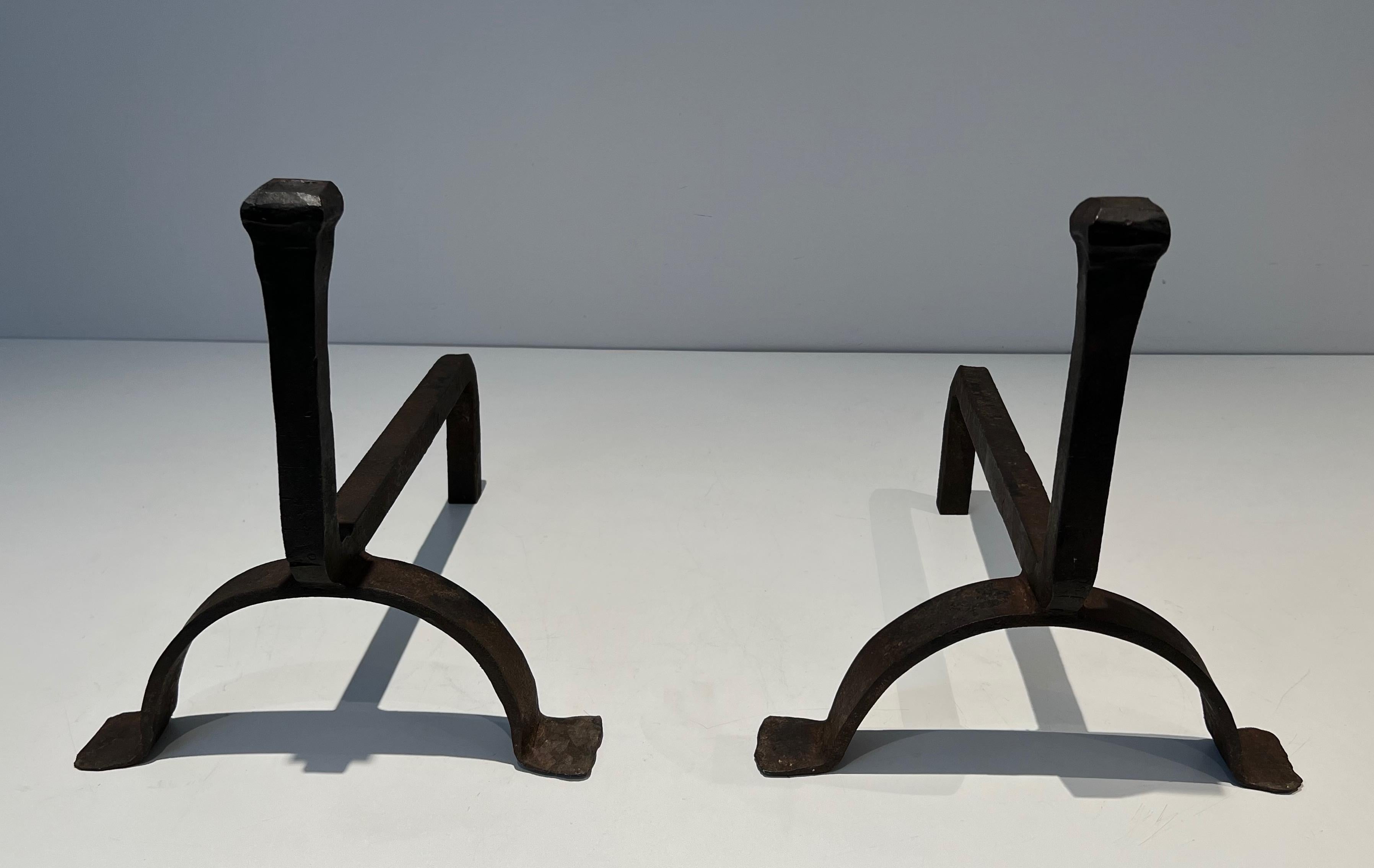 Pair of Cast Iron and Wrought Iron Andirons For Sale 6