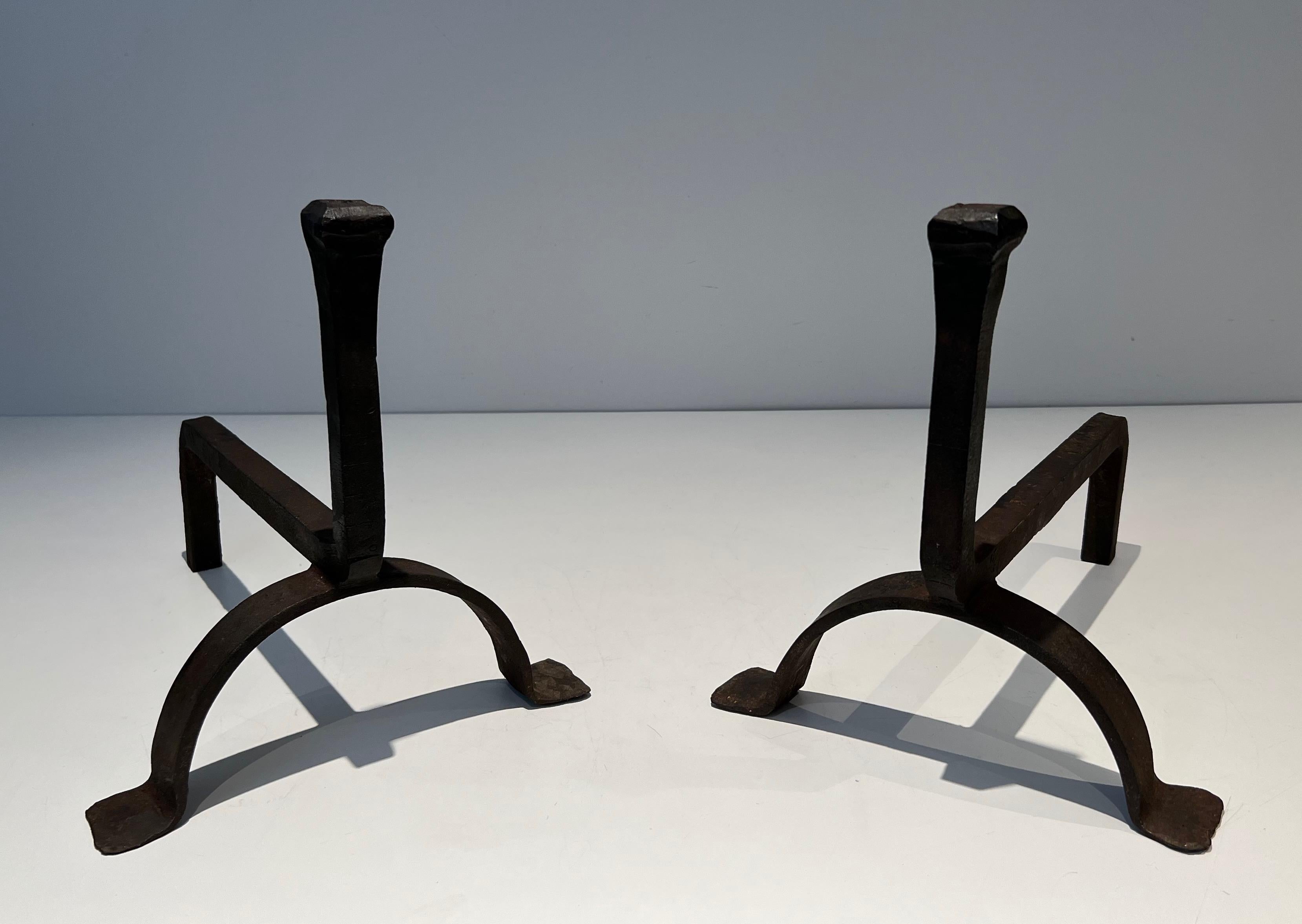 Pair of Cast Iron and Wrought Iron Andirons For Sale 7