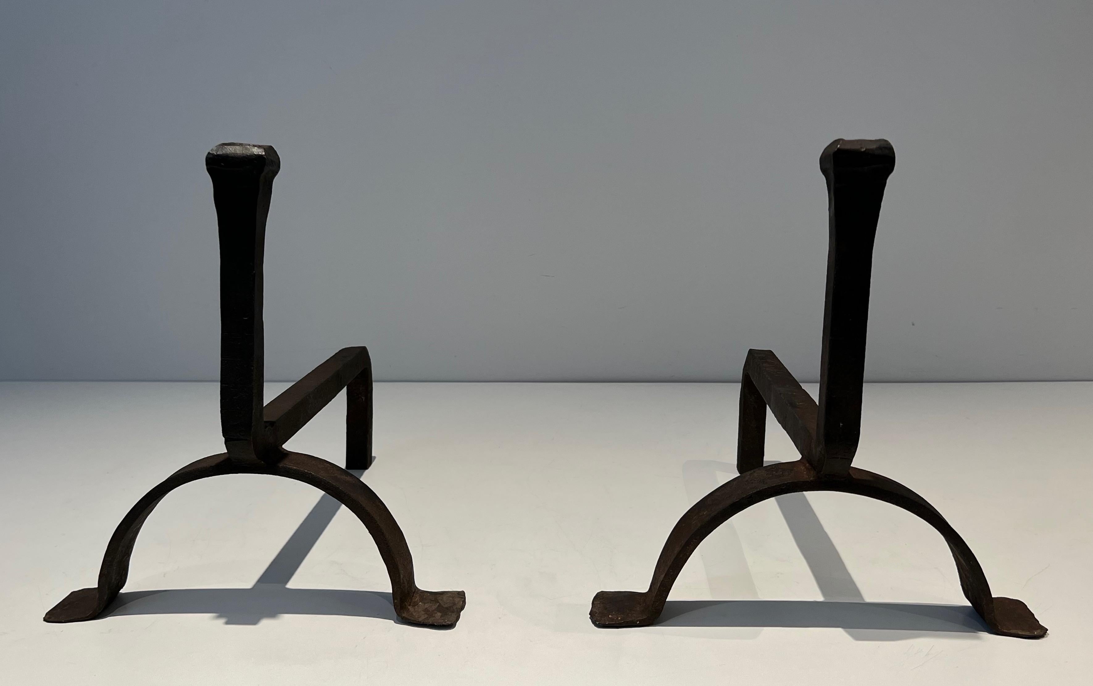 Gothic Pair of Cast Iron and Wrought Iron Andirons For Sale