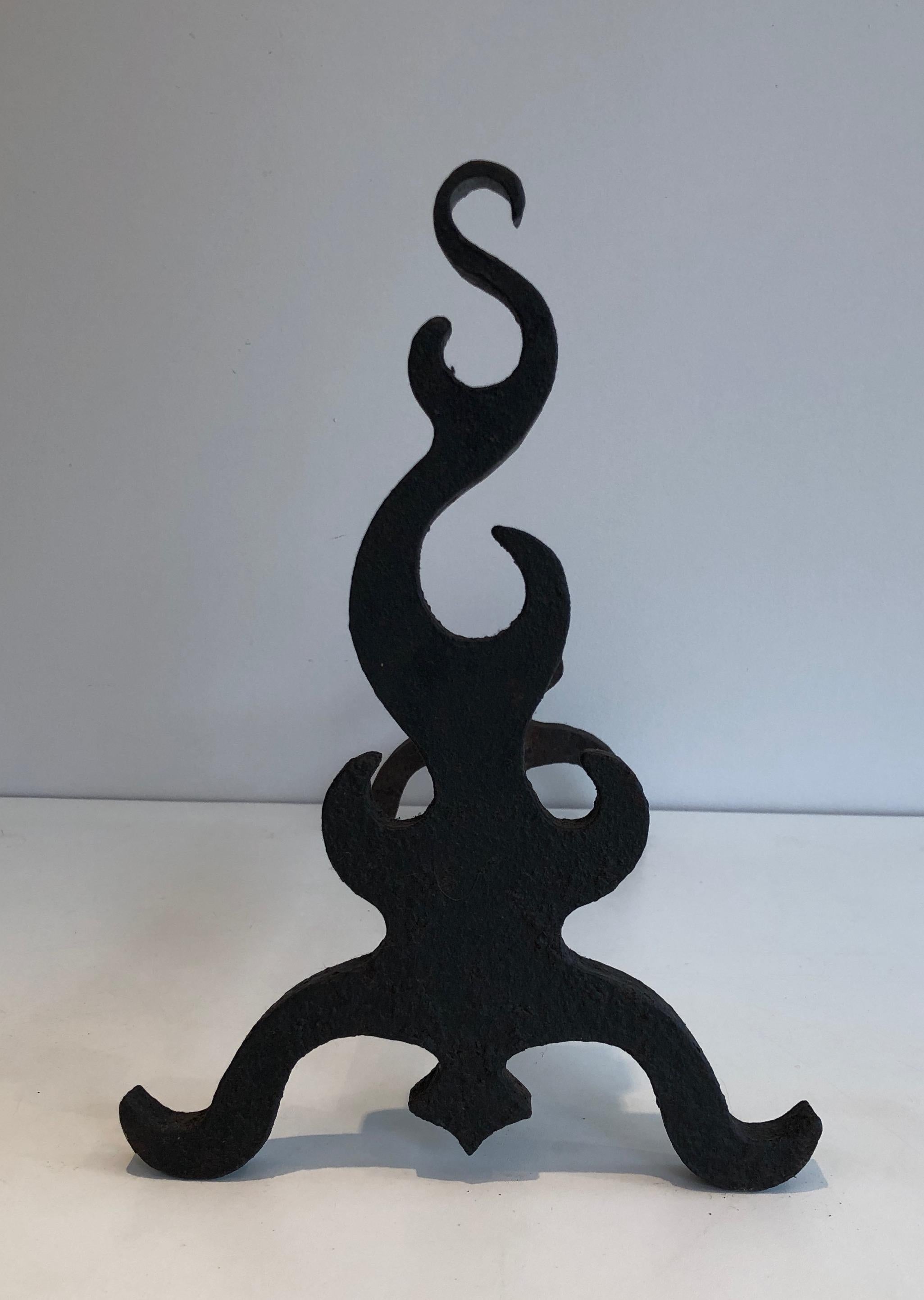 Pair of Cast Iron and Wrought Ironandirons, French, circa 1940 For Sale 5