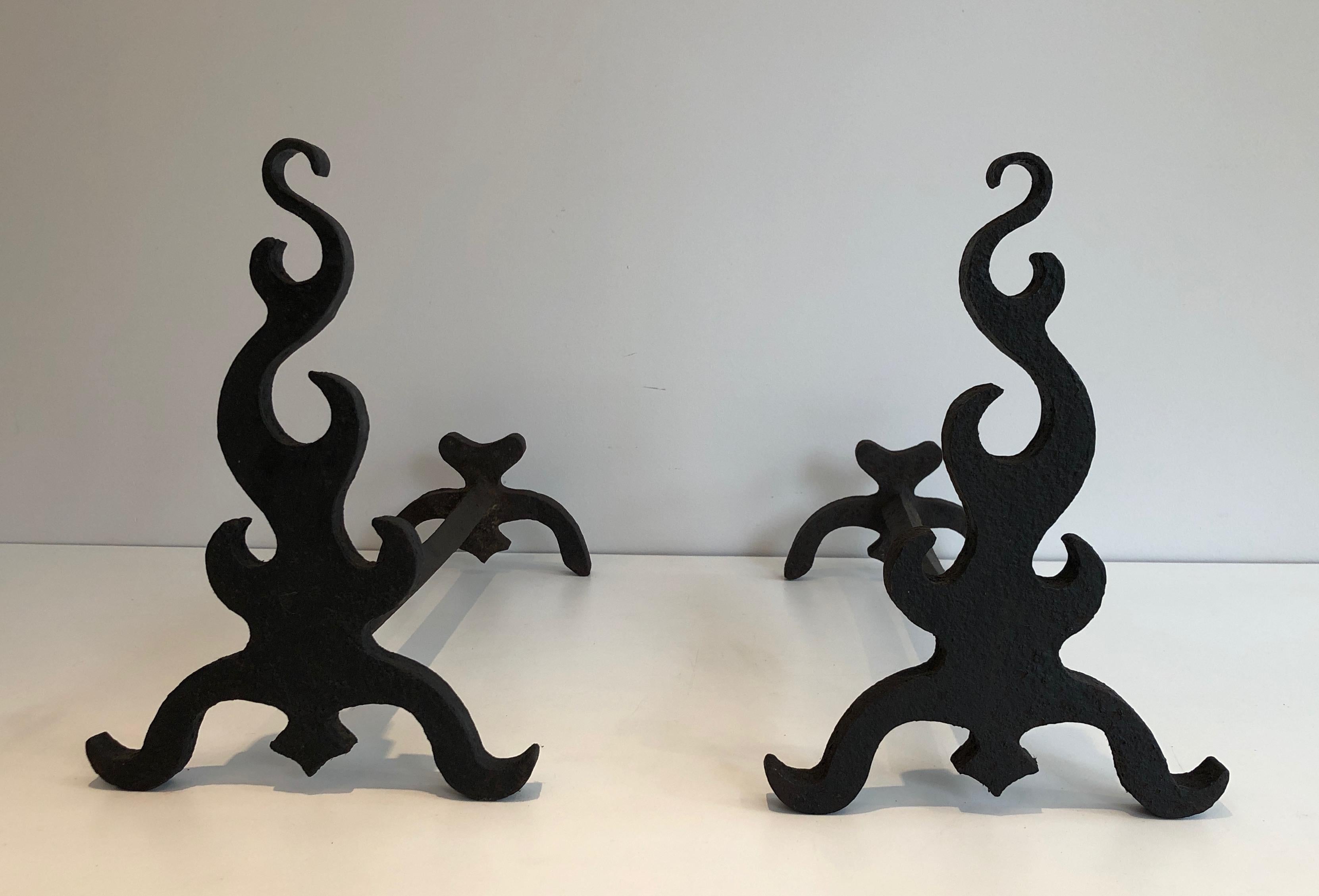 Pair of Cast Iron and Wrought Ironandirons, French, circa 1940 For Sale 13