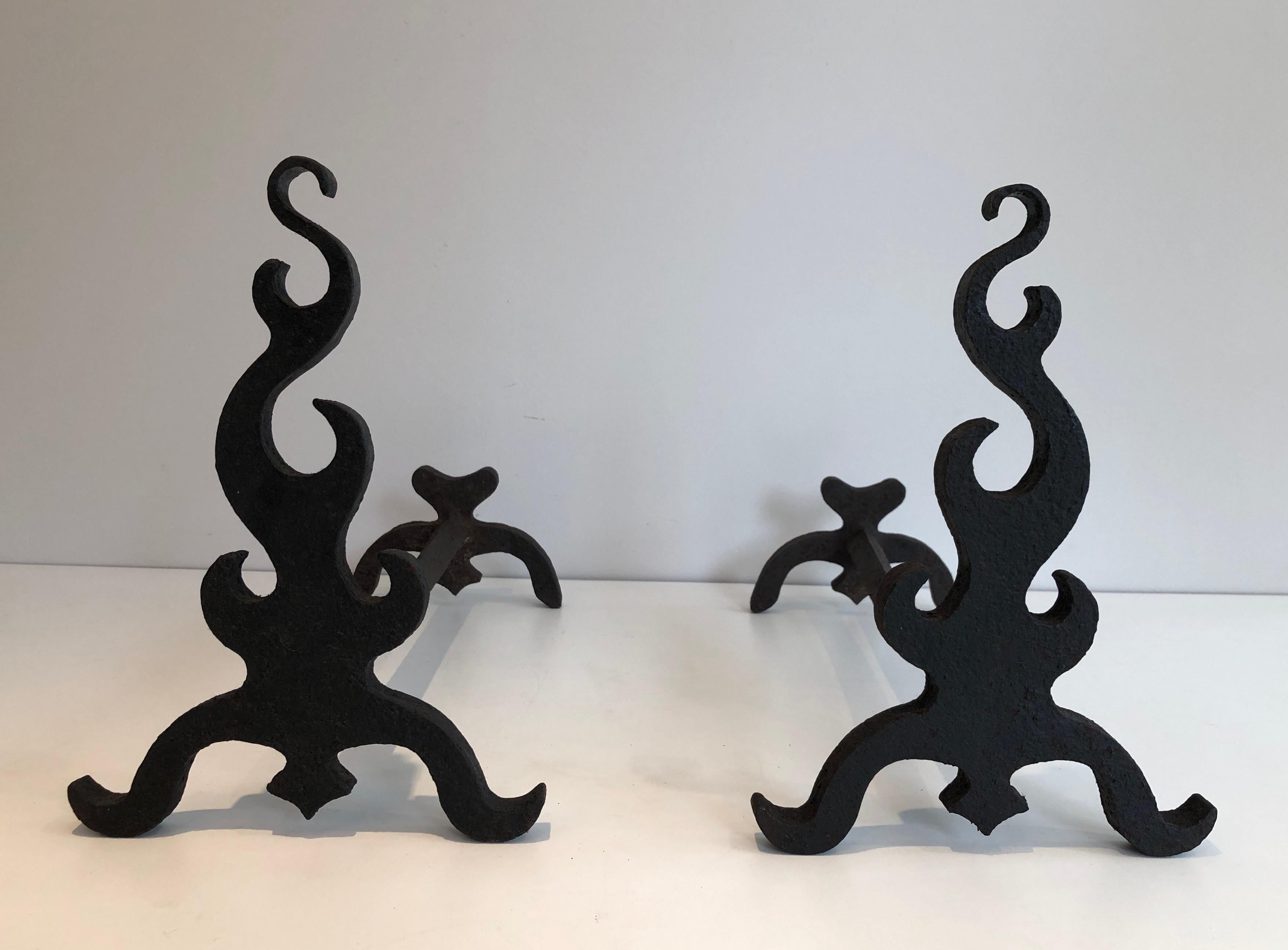 Pair of Cast Iron and Wrought Ironandirons, French, circa 1940 For Sale 15