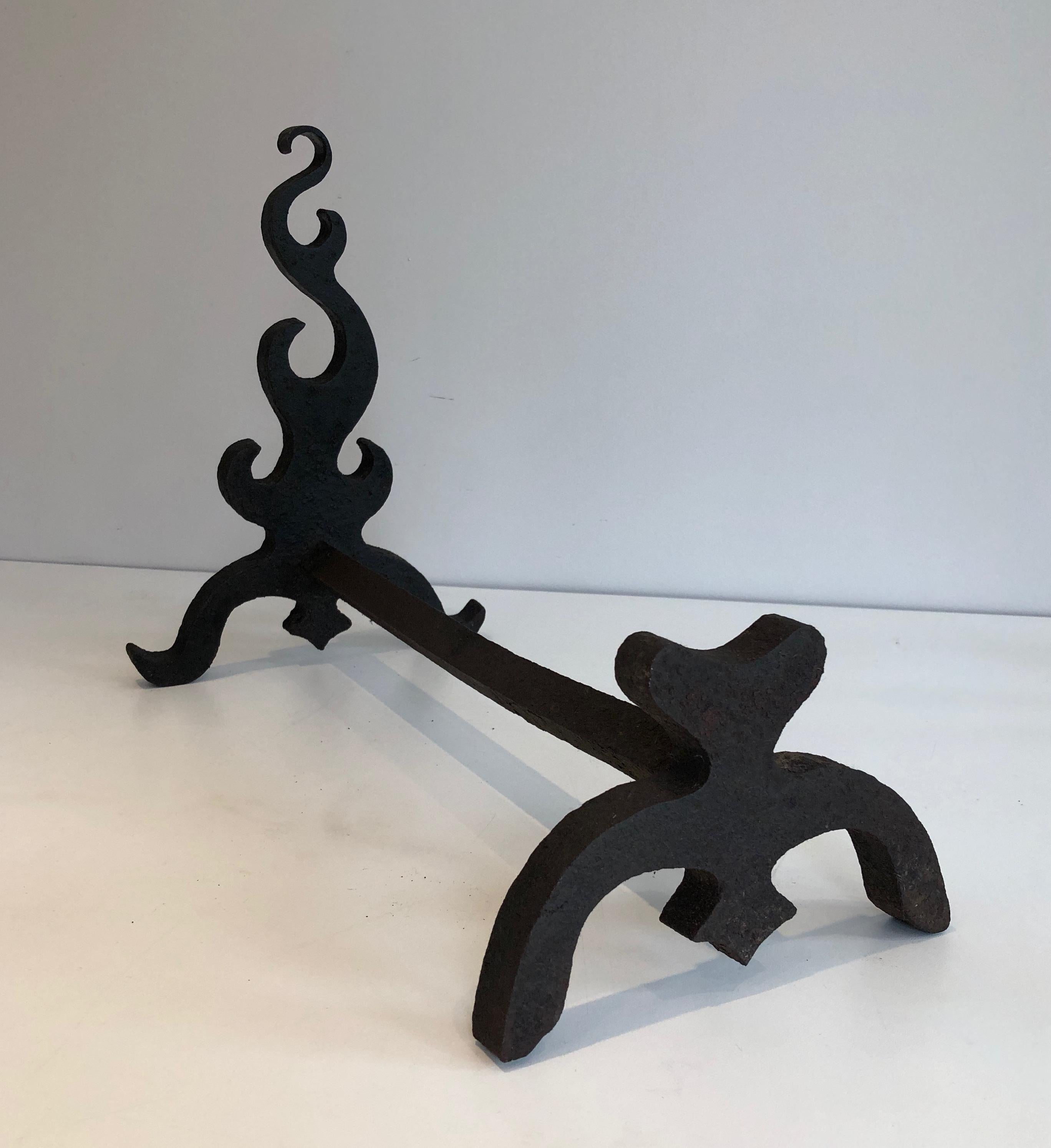 Pair of Cast Iron and Wrought Ironandirons, French, circa 1940 For Sale 3